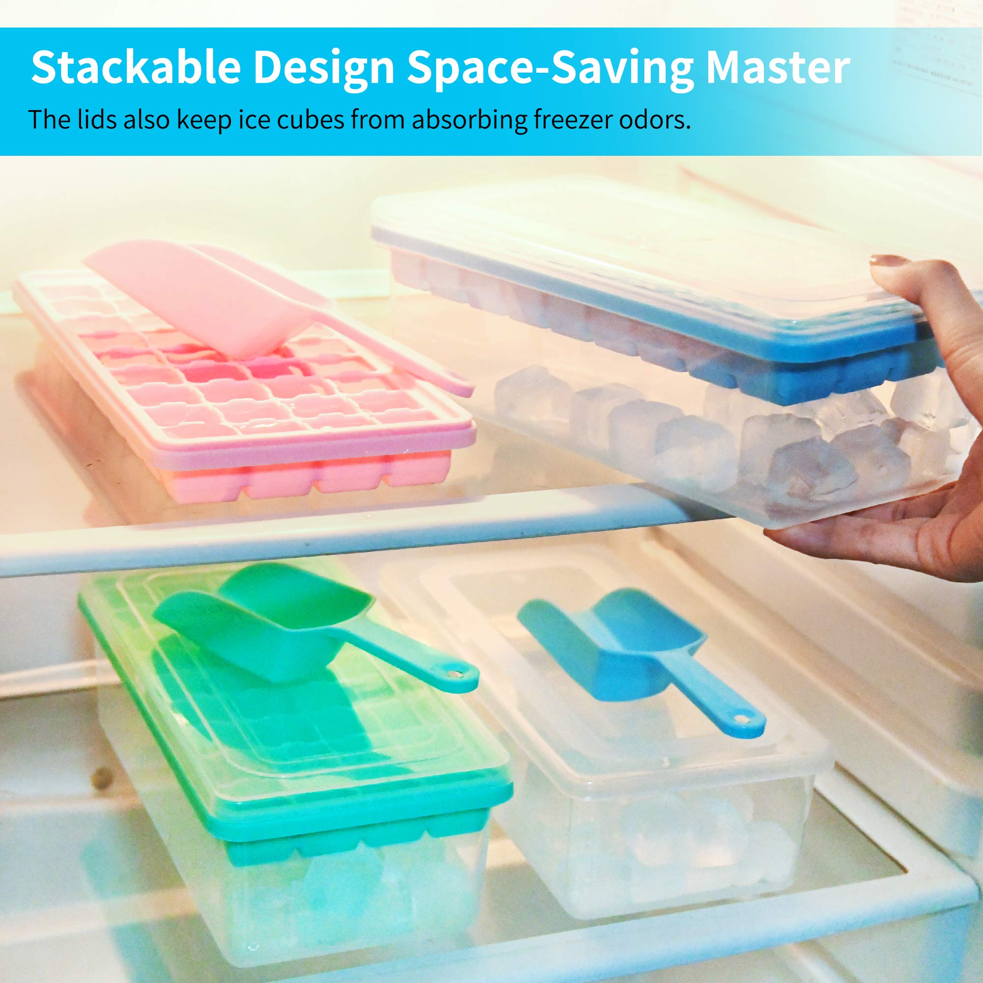 Premium Food-Grade Silicone Ice Cube Tray Set - 2 Pack 36-Cube Molds with Lid, Storage Bin & Scoop | BPA-Free, Flexible & Easy Release | Perfect for Cocktails, Iced Coffee & Home Freezer Organization