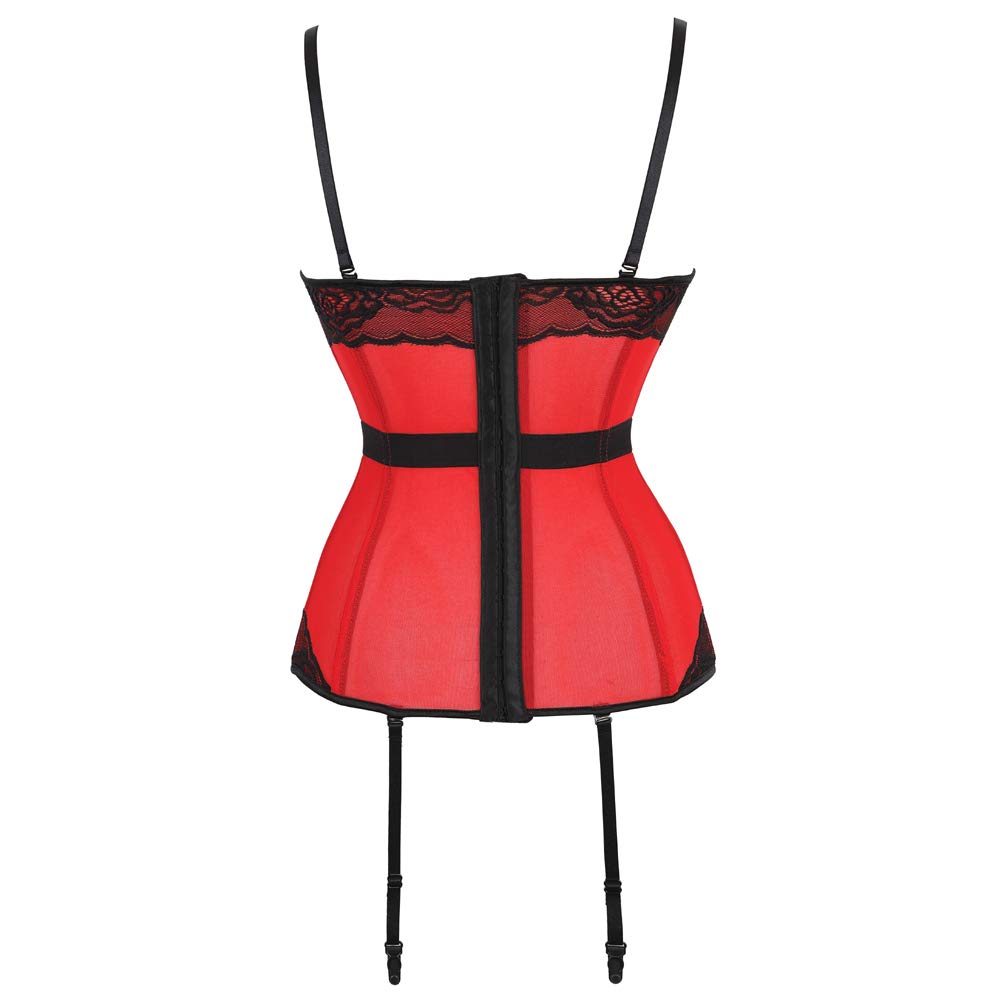 Zhitunemi Women's Victorian Lace Mesh Push Up Bustier Corset Top with Garter - Plus Size Lingerie Set for Boudoir, Bridal, and Special Occasions