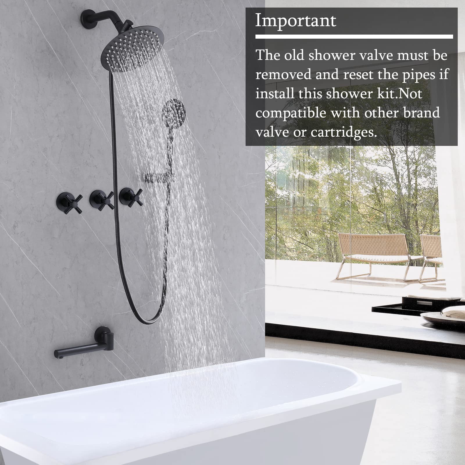3 Handle Shower Faucet Set - Matte Black Complete Tub Shower Trim Kit with Valve | Bathroom Remodel, Modern Home Upgrade & Spa-Like Shower Experience