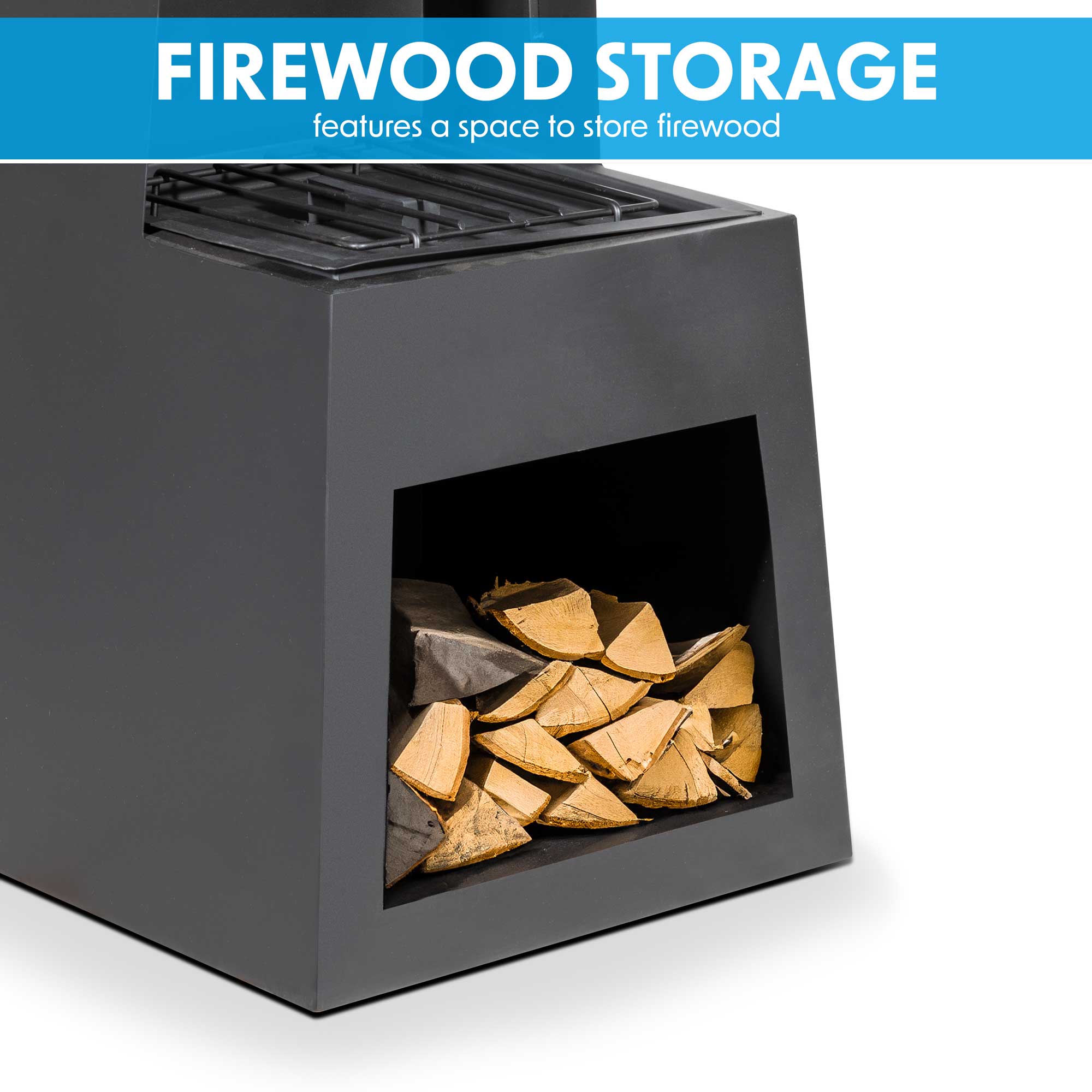 Pyramid Chiminea Outdoor Fireplace - Black Steel Patio Heater with Firewood Storage (DG107) - Perfect for Backyard, Garden, and Camping Gatherings