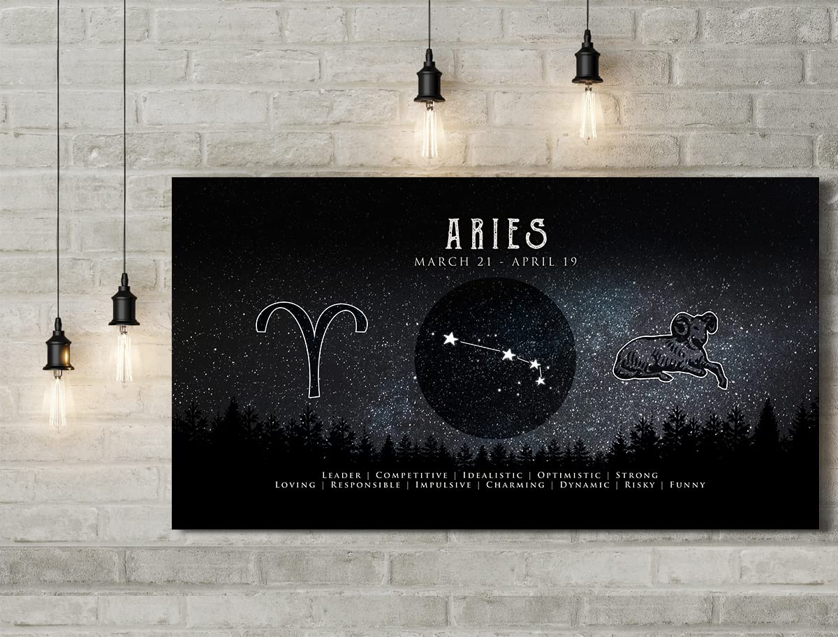 Aries Zodiac Sign Wall Art - Astrology Gifts for Women & Men - Boho Home Decor - 24x12 Inch Ready to Hang Canvas - Perfect for Bedroom, Living Room & Office Decor