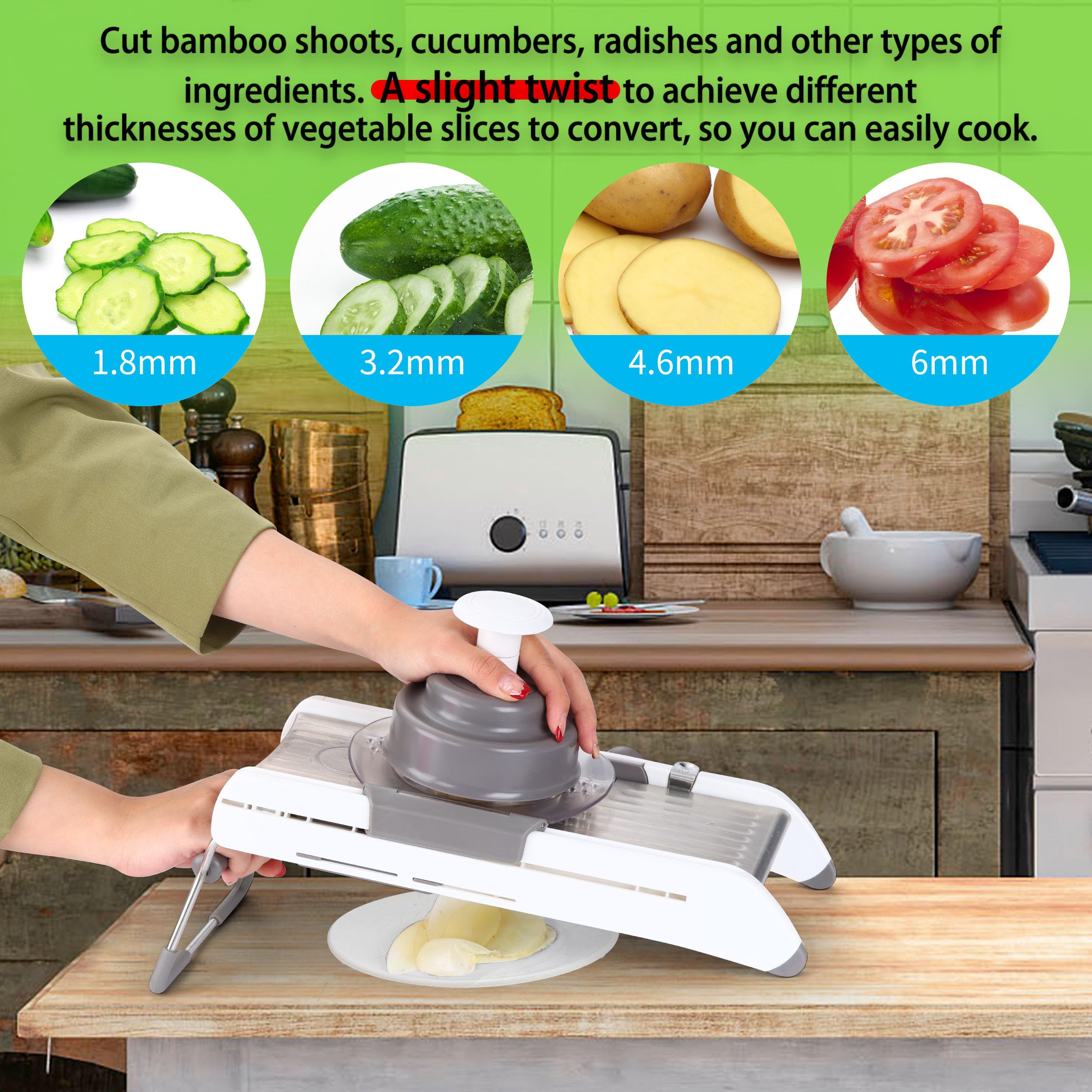 Premium Stainless Steel Mandoline Slicer - Adjustable Vegetable & Potato Slicer with French Fry & Waffle Cutter | Professional Kitchen Mandolin for Perfect Slicing, Dicing & Julienne | Ideal for Salads, Meal Prep & Healthy Cooking