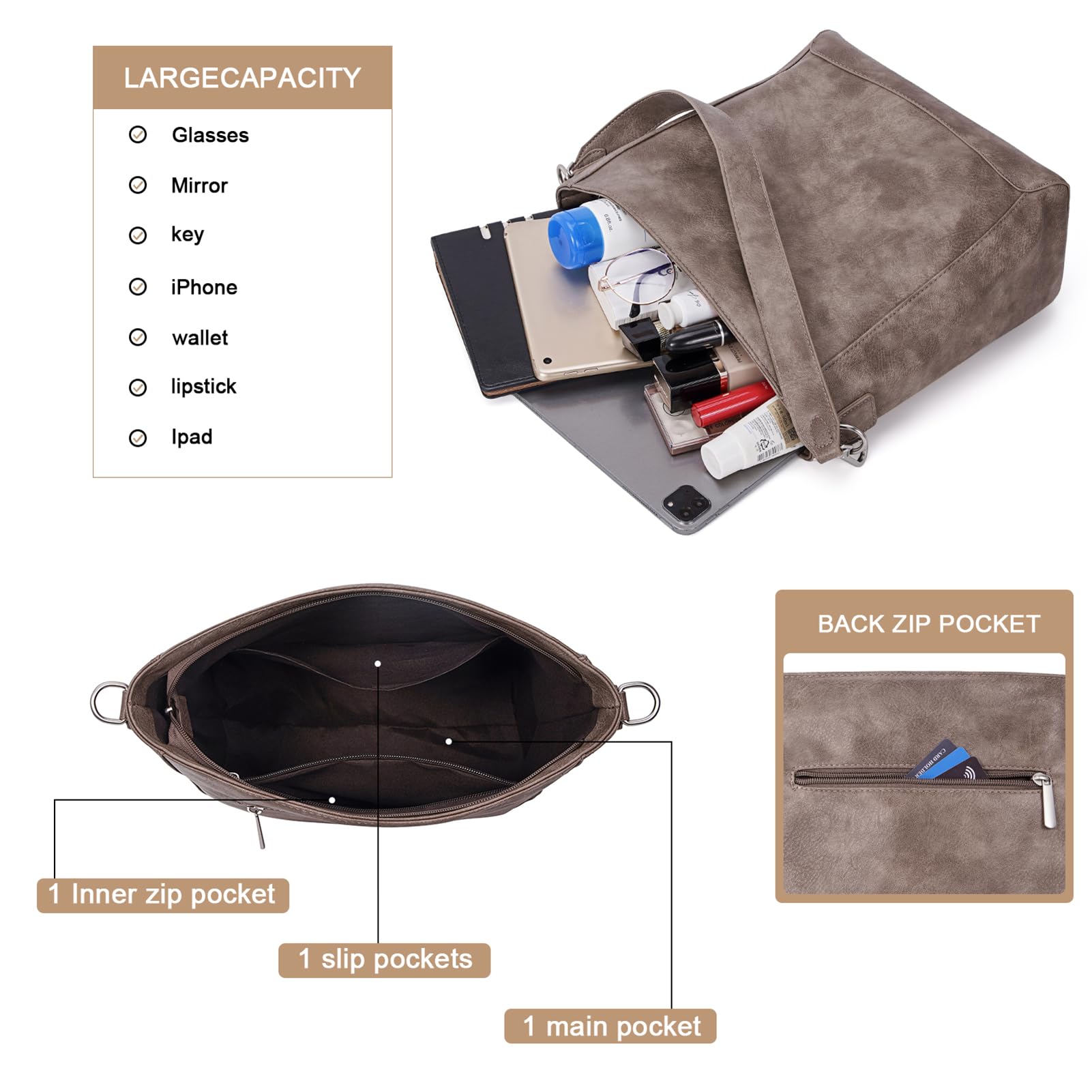 2PCS Women's Vegan Leather Crossbody Bags Set - Trendy Small Hobo Shoulder Bucket Purse with Adjustable Straps | Perfect for Travel, Shopping & Everyday Use
