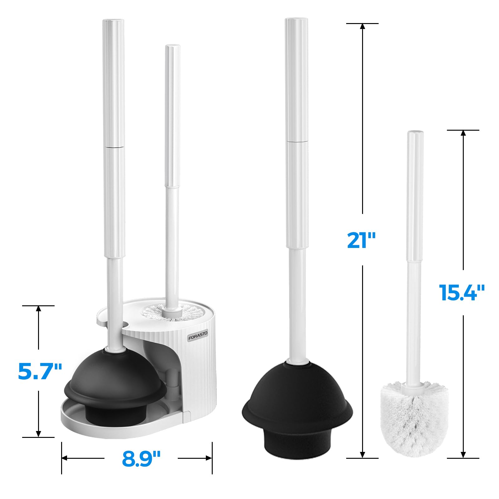 2-Pack 2-in-1 Toilet Brush and Plunger Set with Extended Handle - Bathroom Cleaning Tools Combo for Toilet Bowl Cleaning - White (Ideal for Home, Apartment & RV Bathroom Maintenance)