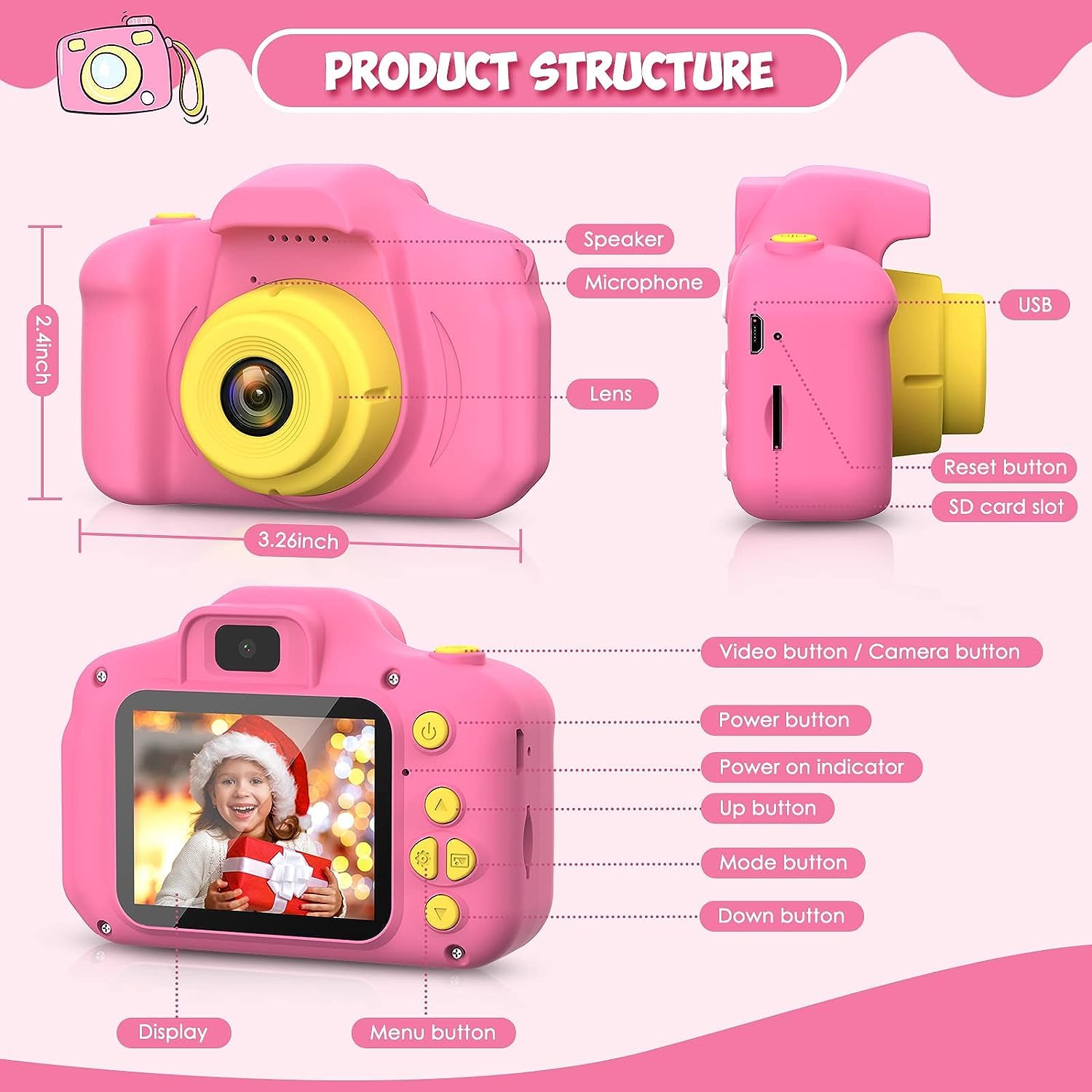 Kids Digital Camera - HD Video Camera for Girls Ages 3-9 | 32GB Memory | Perfect Christmas & Birthday Gift for Toddlers 3-8 Years Old | Portable Toy for Travel, Outdoor Play & Creative Learning