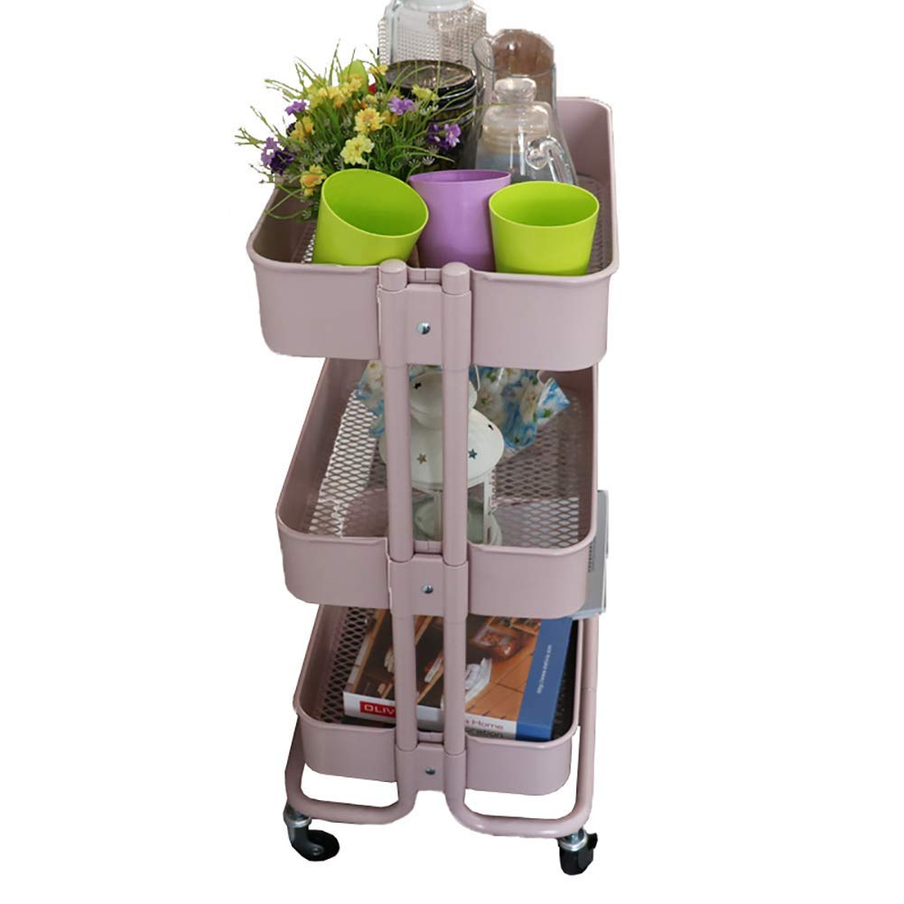 MERTNK Heavy Duty Rolling Utility Cart - Pink Storage Trolley for Kitchen, Salon, Spa | Mobile Beauty Cart with Thickened Shelves | Perfect for Hair Styling Tools, Salon Supplies & Home Organization