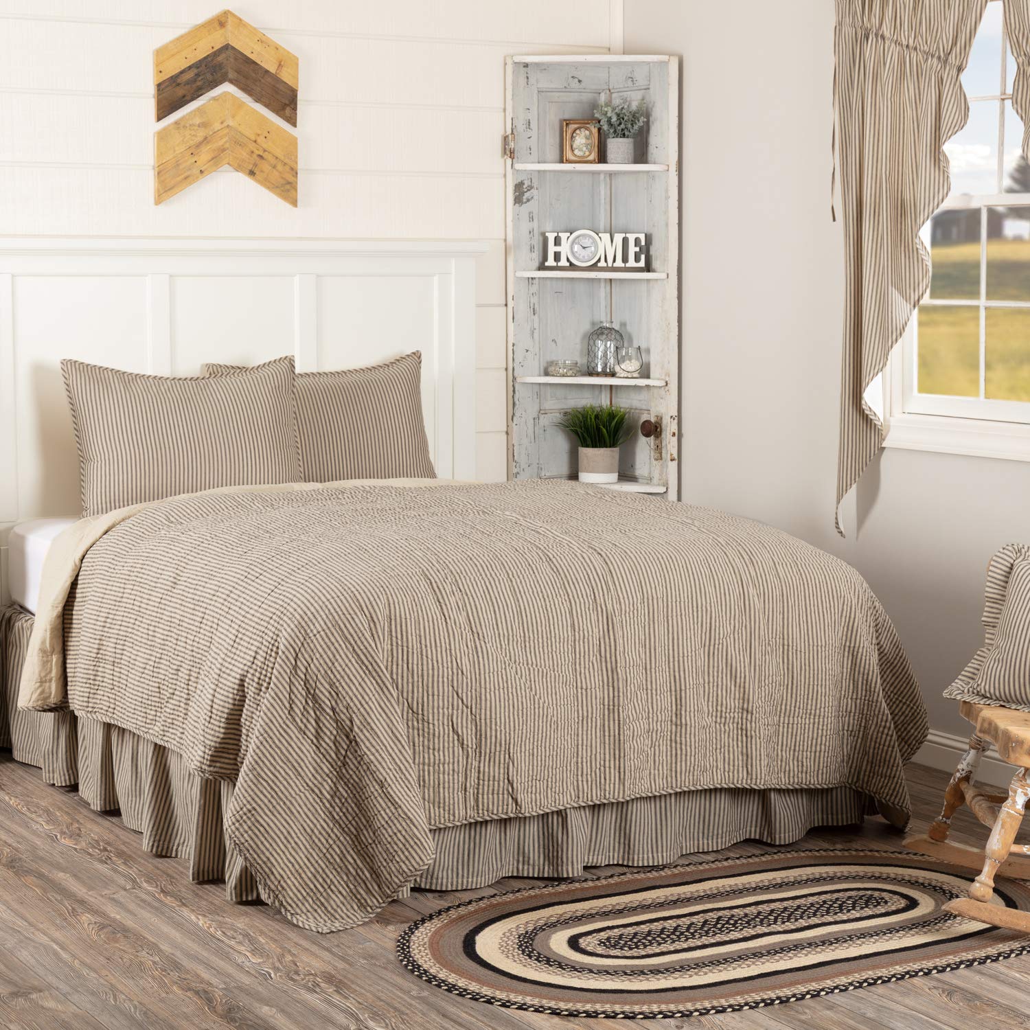Sawyer Mill Ticking Stripe King Quilt Set - Charcoal Gray | Premium Cotton Bedding for Cozy Sleep | Perfect for Master Bedroom & Guest Room Decor