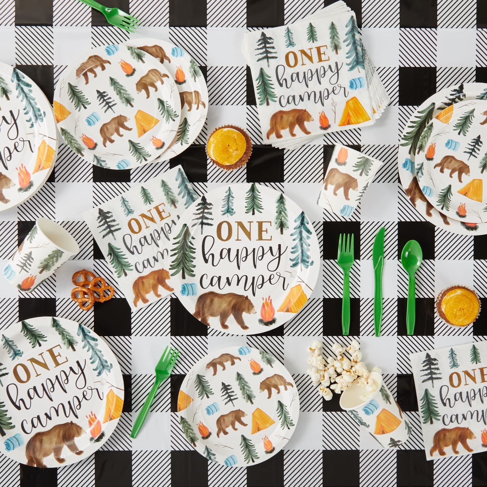 BLUE PANDA 80 Pack Disposable Camping Party Plates - 9 Inch Forest Themed Dinnerware for Birthday Decorations, Baby Showers & Outdoor Events - Perfect for Camping Themed 1st Birthday, Happy Camper Party & Picnic Supplies