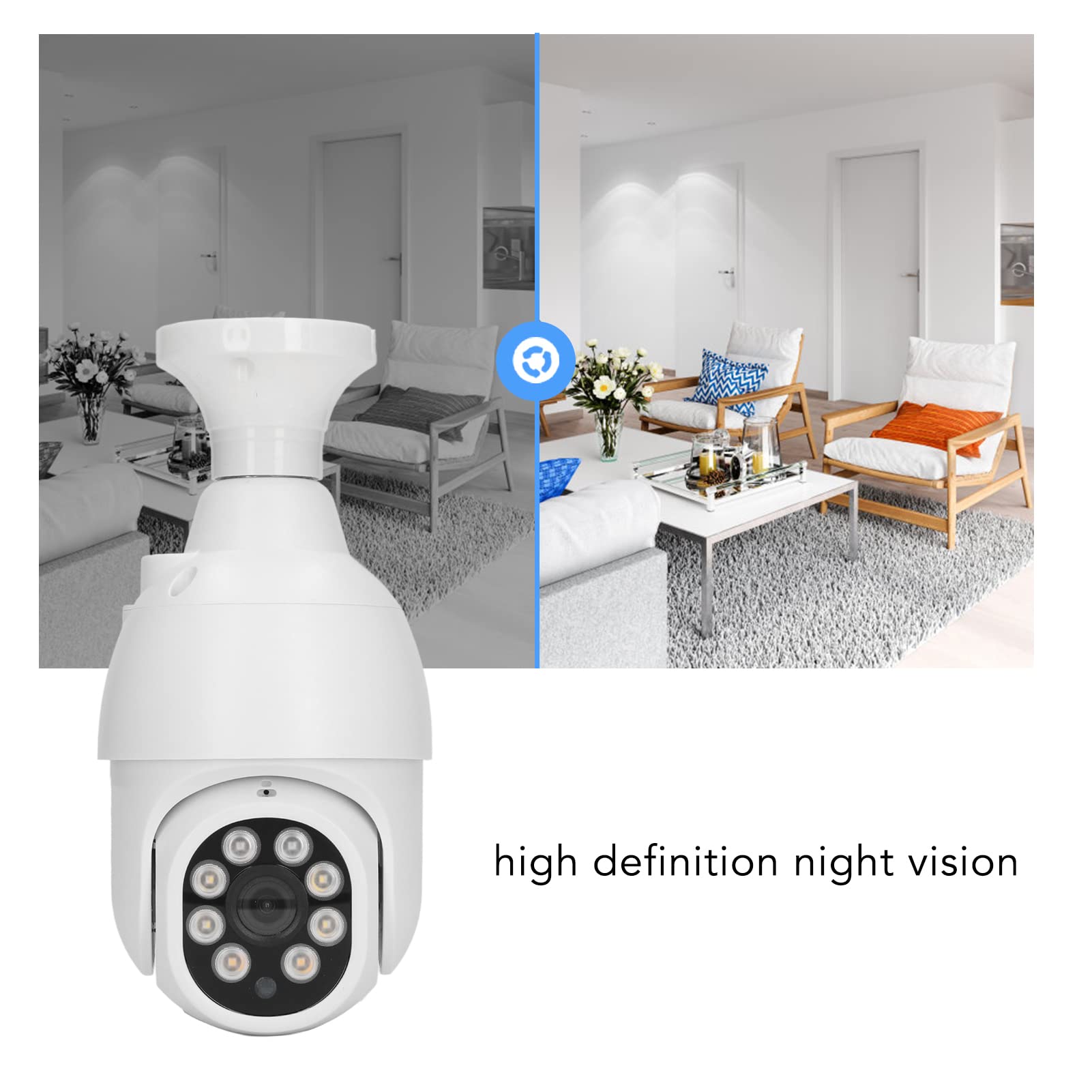 Akozon HD Security Camera with Night Vision, E27 Bulb Camera for Indoor/Outdoor Surveillance - Monitor Home, Office, Garage & Baby Room