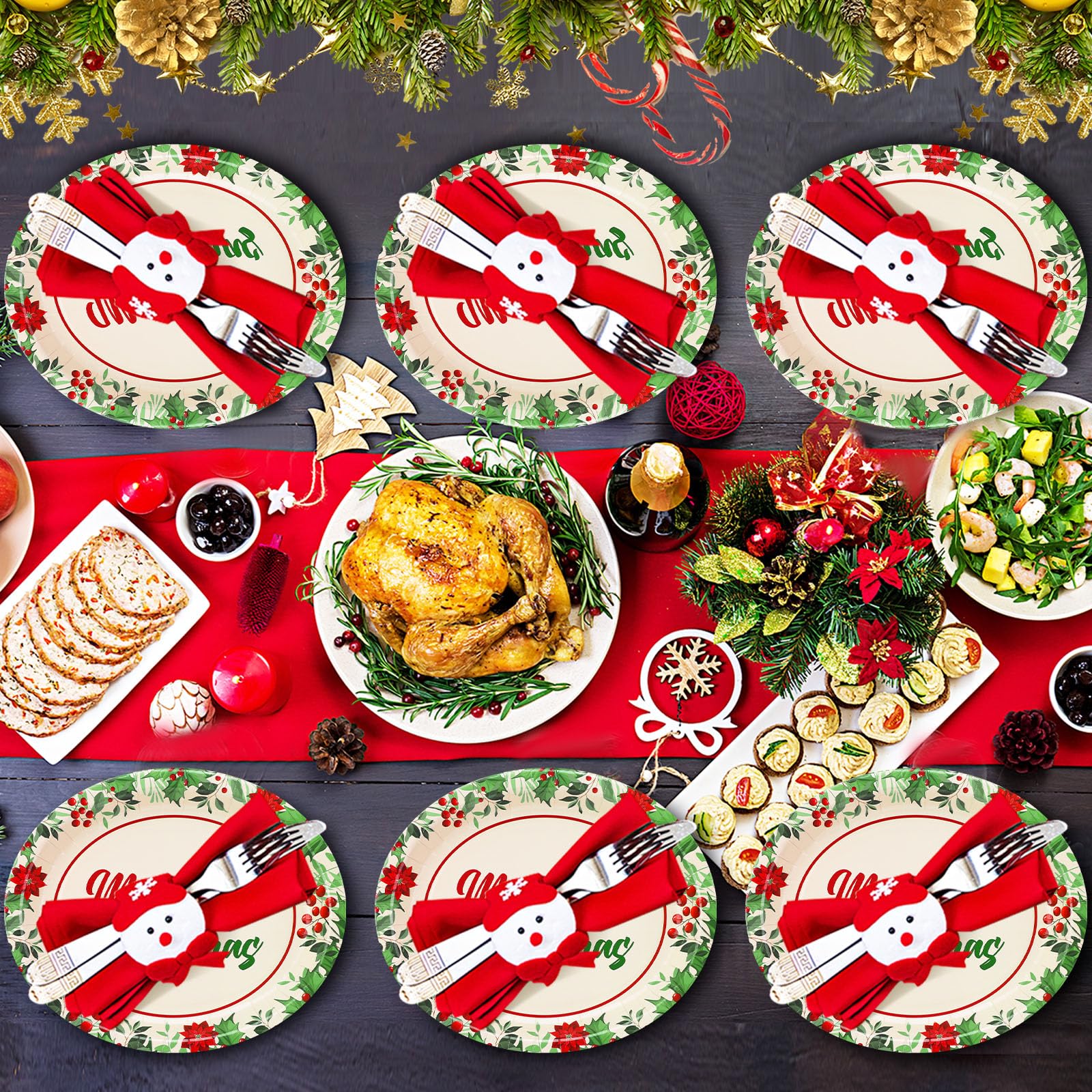 100 Count Christmas Oval Paper Plates Bulk 10