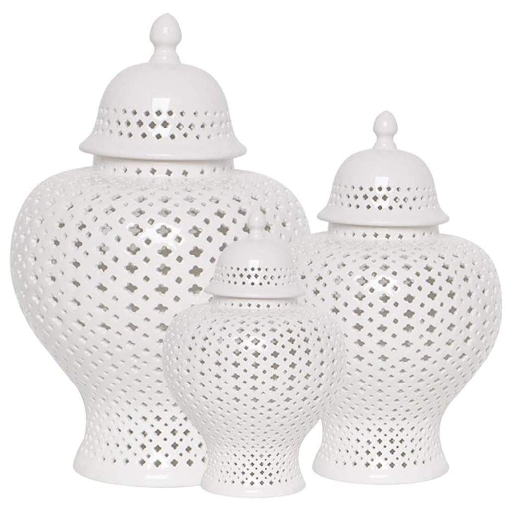 Traditional Chinese White Lattice Ginger Jar with Lid - Carthage Pierced Porcelain Lantern - Jingdezhen Ceramic Vase (Medium Size) | Home Decor, Wedding Centerpiece, Asian-Inspired Interior Design