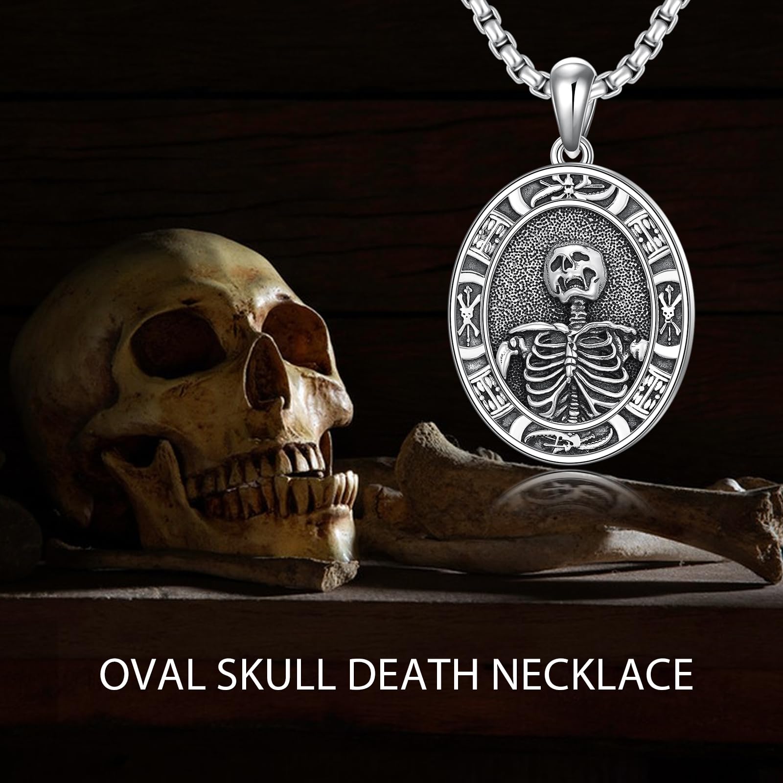 Stylish Sterling Silver Skeleton Pendant Hourglass Necklace - Gothic Skull Jewelry for Men & Women - Perfect for Halloween, Cosplay, and Alternative Fashion