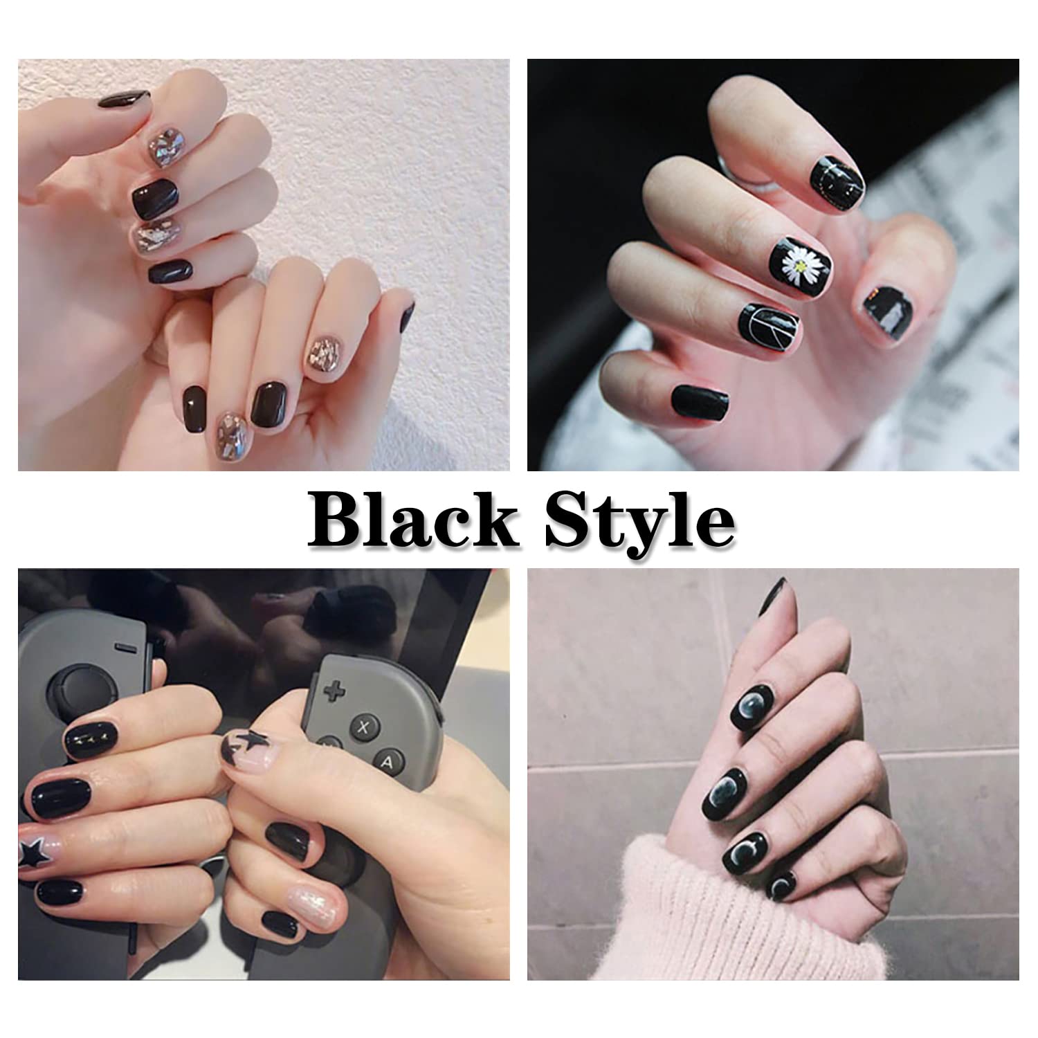 DANNEASY 24 Sheets Black and White Nail Polish Strips - Full Nail Wraps with Floral Designs, Self-Adhesive Nail Stickers for Women | Includes 1 Nail File & Cuticle Stick | Perfect for Home Manicures, Parties, and Gifts