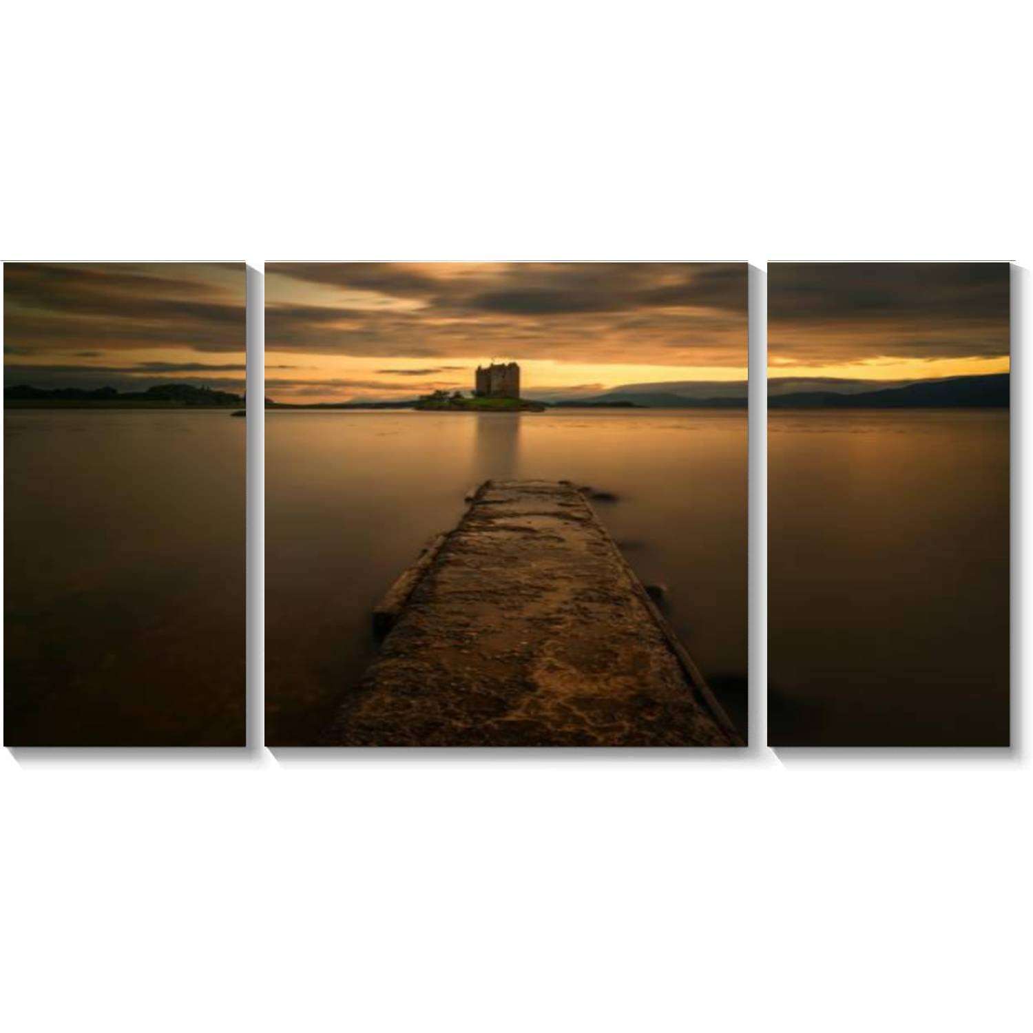 Stalker Castle Pier 3-Panel Canvas Wall Art - Framed Print Painting & Poster for Living Room, Bedroom, Home Decor - Ready to Hang - Perfect for Gothic & Vintage Style Interiors