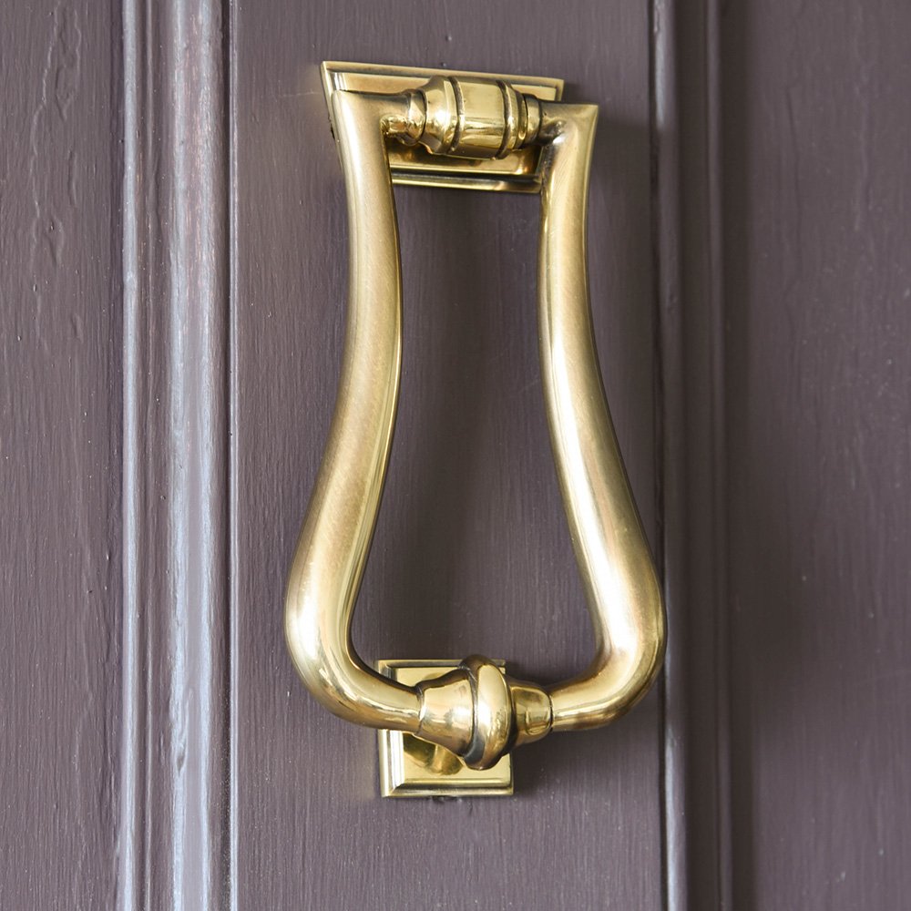 Vintage Art Deco Door Knocker - Polished Antique Brass Slim Design for Classic Home Entryway - Perfect for Victorian, Colonial & Traditional Style Houses