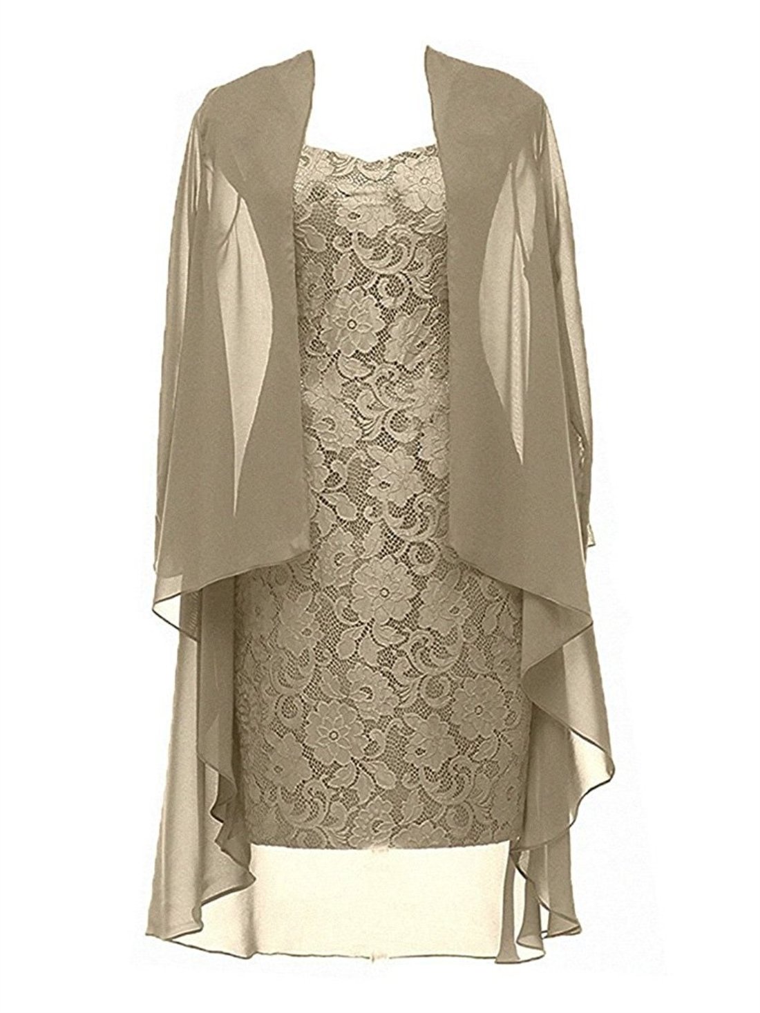 Elegant 3/4 Sleeve Lace Chiffon Mother of the Bride Dress - Formal Evening Gown in Khaki Size 18W - Perfect for Weddings, Receptions & Special Occasions