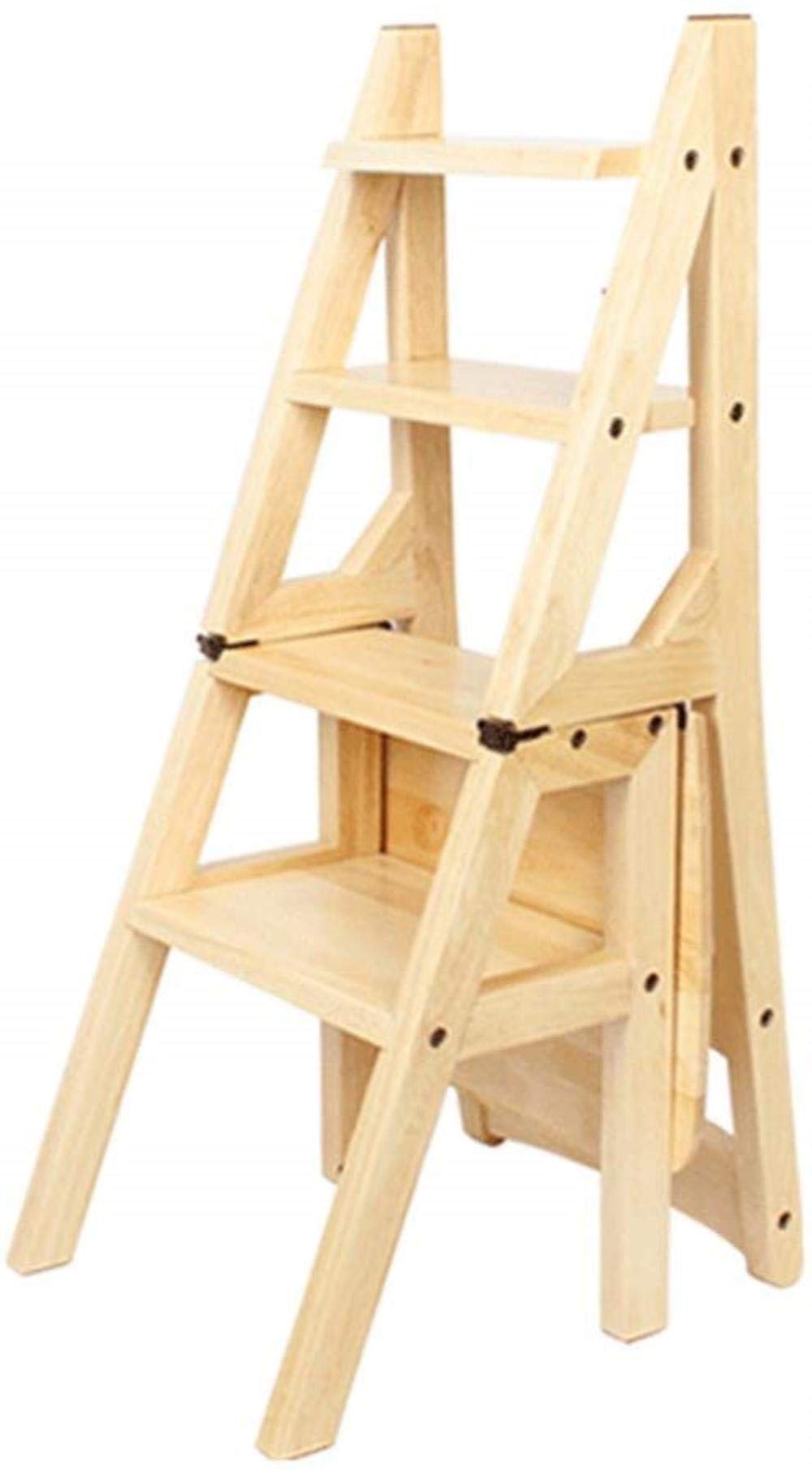 KUYT Solid Wood Folding Step Stool - Indoor Climbing Stool, Multi-Purpose Ladder Chair for Kids & Adults, Sturdy Flower Stand Shelf - Perfect for Home, Kitchen, Bathroom & Nursery Use