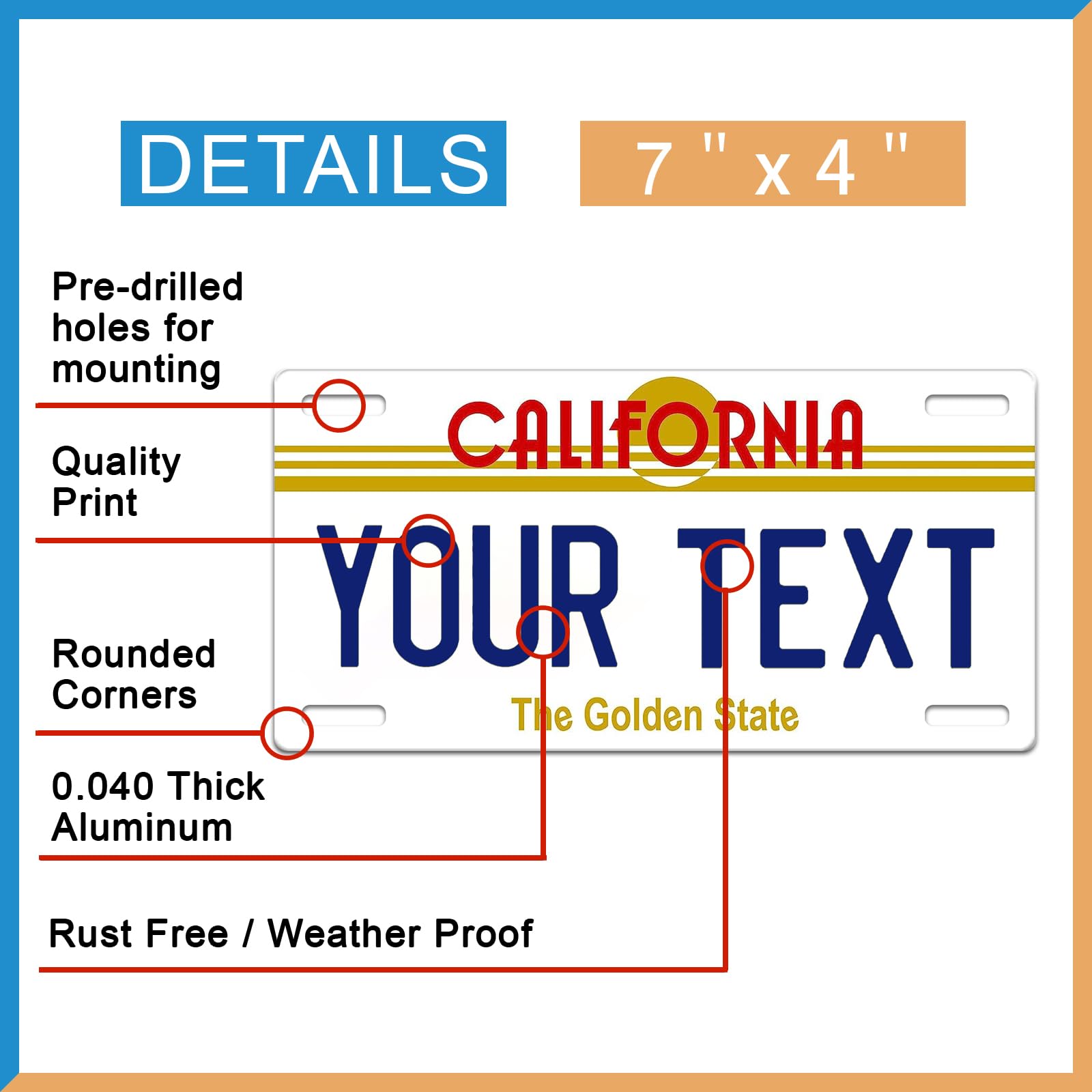 Custom Motorcycle License Plate - Personalized for All 50 States | 7x4 Inch Durable .040 Aluminum Plate for Kids Bikes, Power Wheels, Golf Carts & ATVs | Perfect for Customizing Ride-On Toys, Mini Vehicles & Unique Gifts