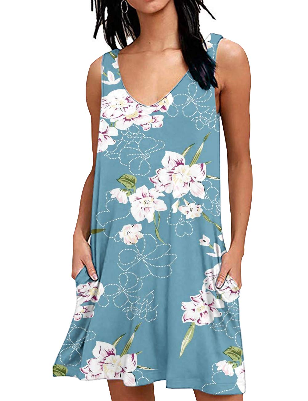 Women's Summer Casual T-Shirt Dress - AUSELILY Beach Cover Up Plain Pleated Tank Dress for Vacation, Poolside & Outdoor Activities