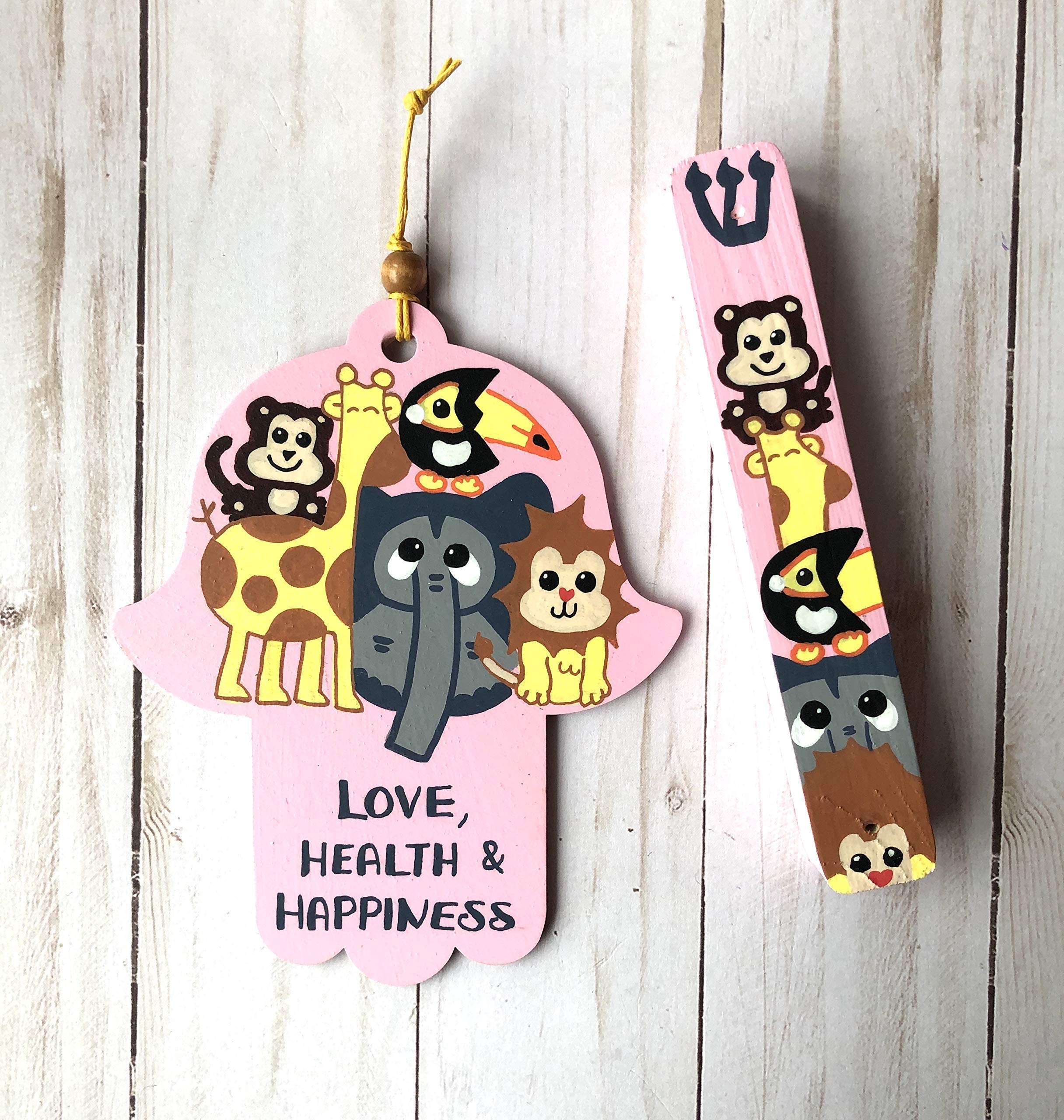 Jewish Baby Gift Set - Hamsa & Mezuzah with Kosher Scroll, Zoo Animal Design for Girls - Perfect for Naming Ceremonies, Brit Milah & Newborn Blessings