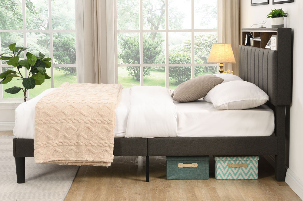 Beth 2178 Modern Platform Bed Frame - Queen Size Wooden Bed with Sturdy Slat Support | Perfect for Contemporary Bedrooms & Guest Rooms