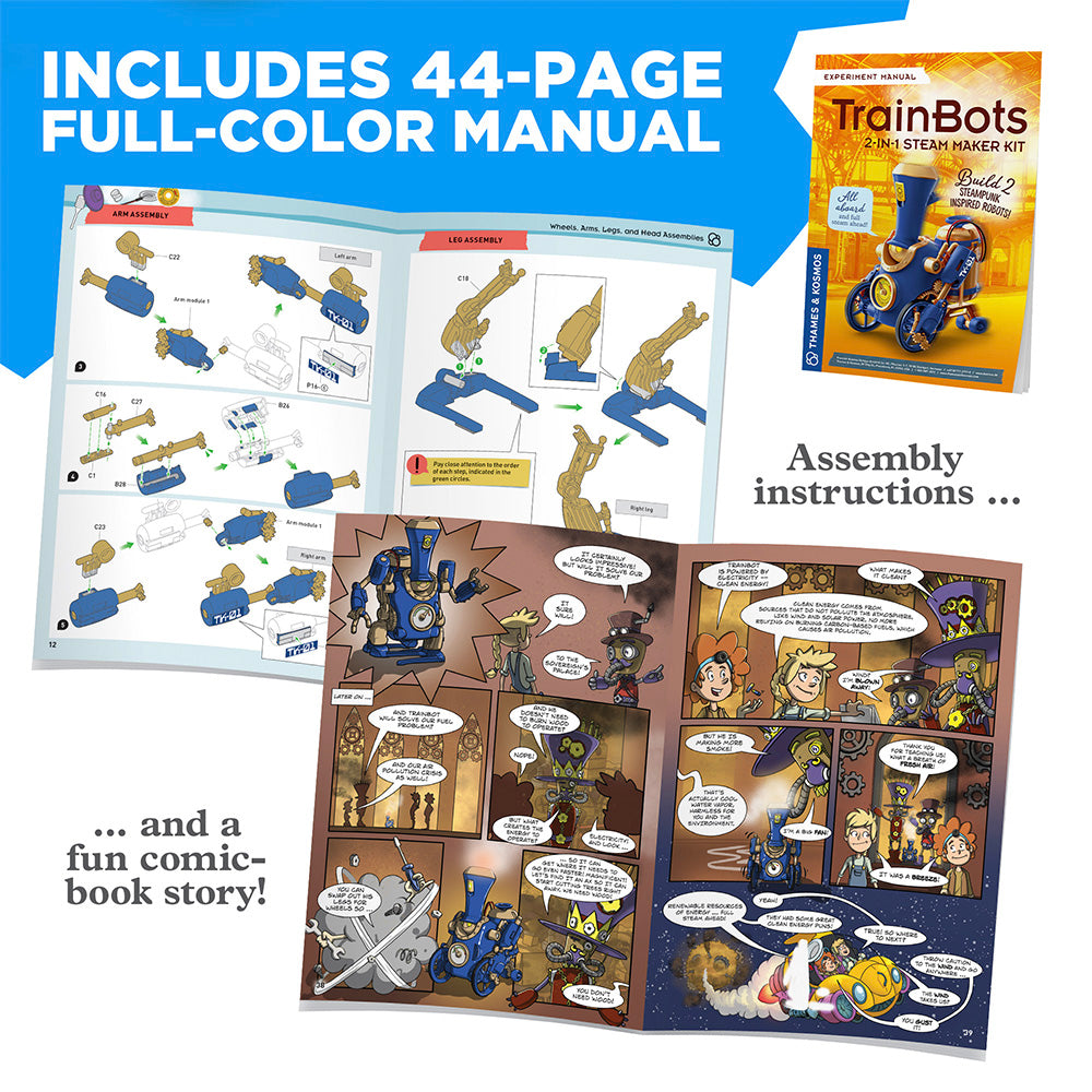 TrainBots: 2 in 1 STEAM Maker Kit for Kids - DIY Robotics Building Toy with Coding & Engineering Activities - Perfect for STEM Learning at Home or School