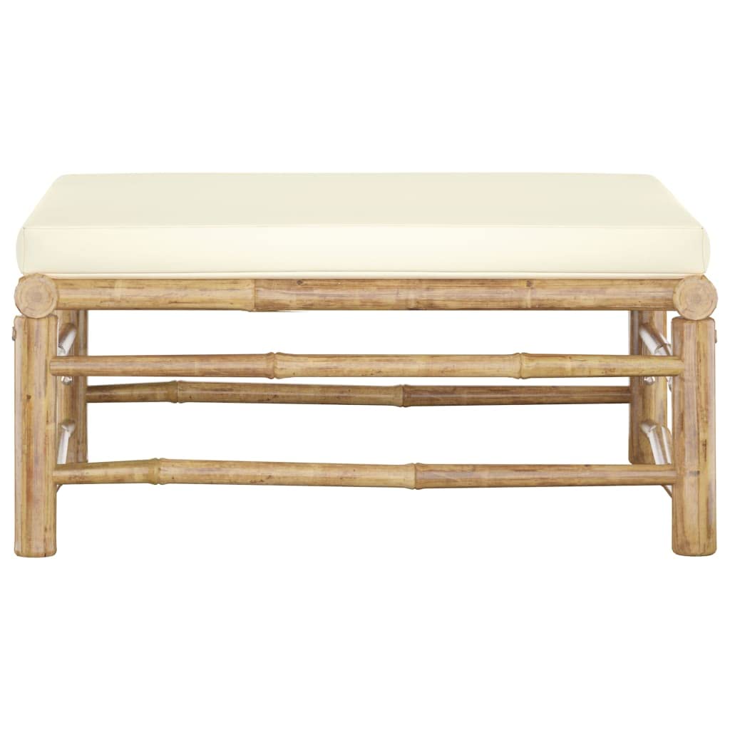 Premium Bamboo Patio Footrest with Cream White Cushion - Outdoor Lounge Furniture for Garden, Poolside, Backyard & Deck - Perfect for Relaxing, Sunbathing & Lounging