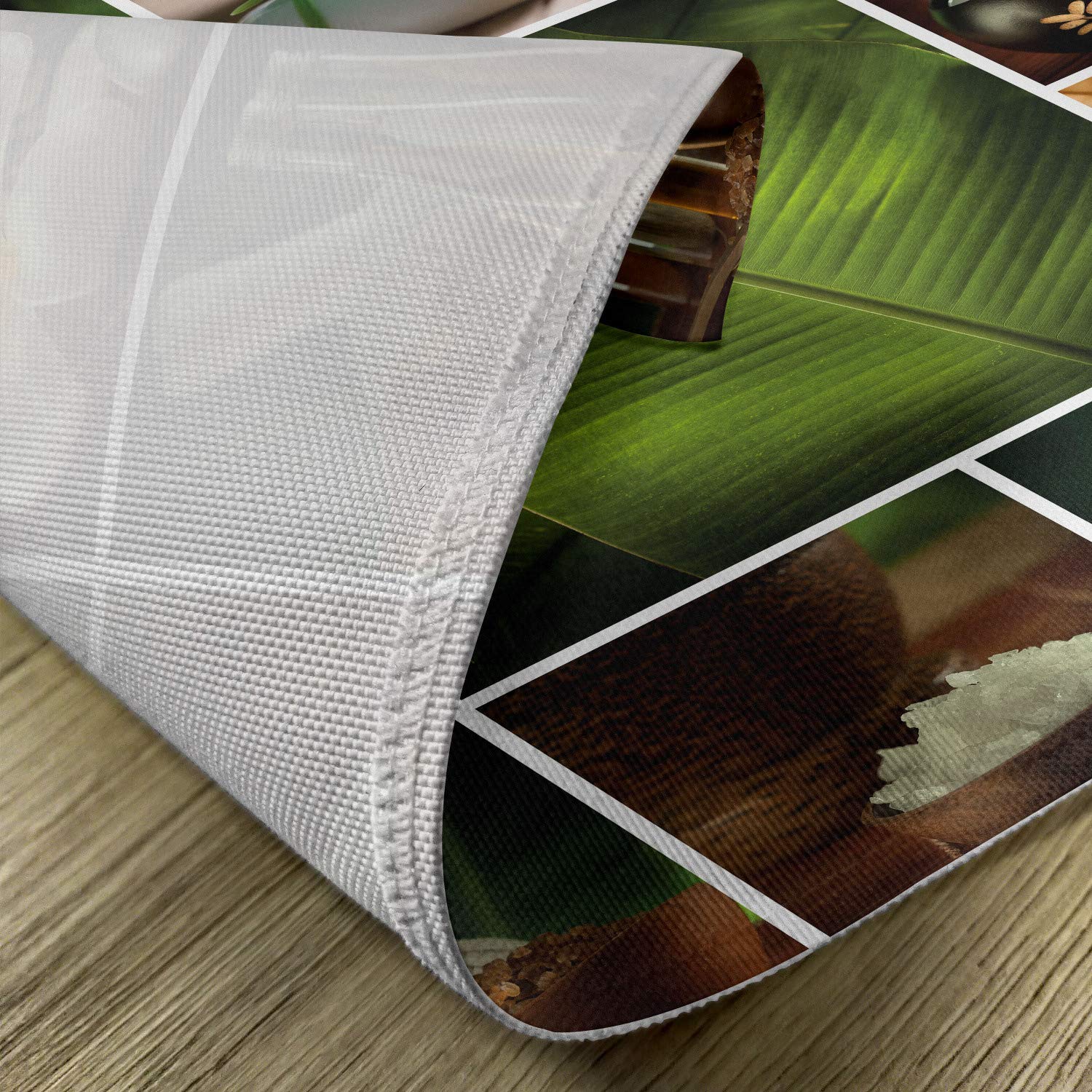 Ambesonne 4-Piece Spa Placemats Set - Candles, Stones, Herbal Salts & Botanic Plants Design - Washable Fabric Table Mats for Dining Room & Kitchen Decor (Green, White, Brown) - Perfect for Relaxing Spa Nights & Elegant Dinner Parties