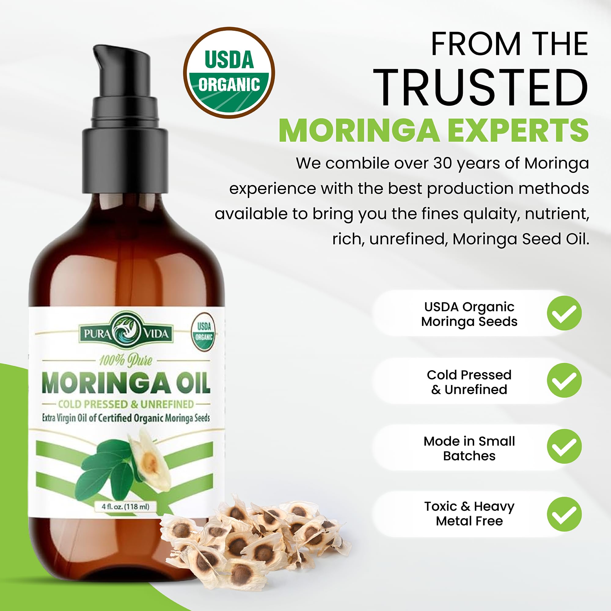 100% Pure Organic Moringa Oil Body Butter for Dry Skin - USDA Certified with Vitamin A, C & E | Nourishing Moisturizer for Face, Hair & Nails | Perfect for Daily Skincare Routine & Spa Treatments