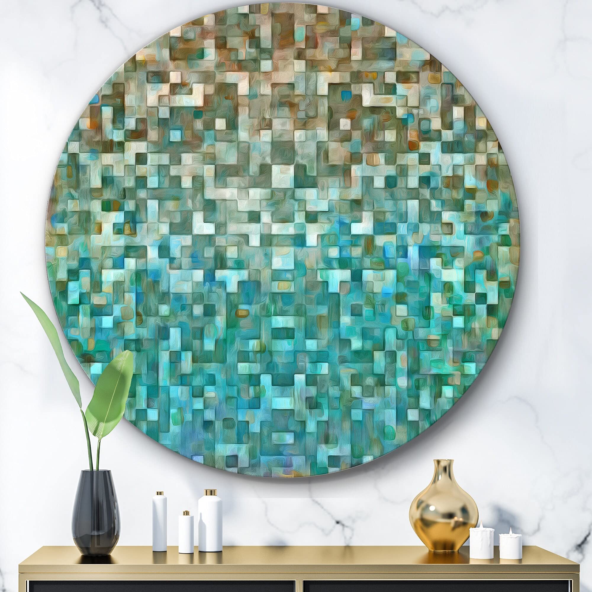Abstract Geometric Metal Wall Art - 38 Inch Circular Design with Blocked Patterns | Modern Home Decor for Living Room, Bedroom & Office