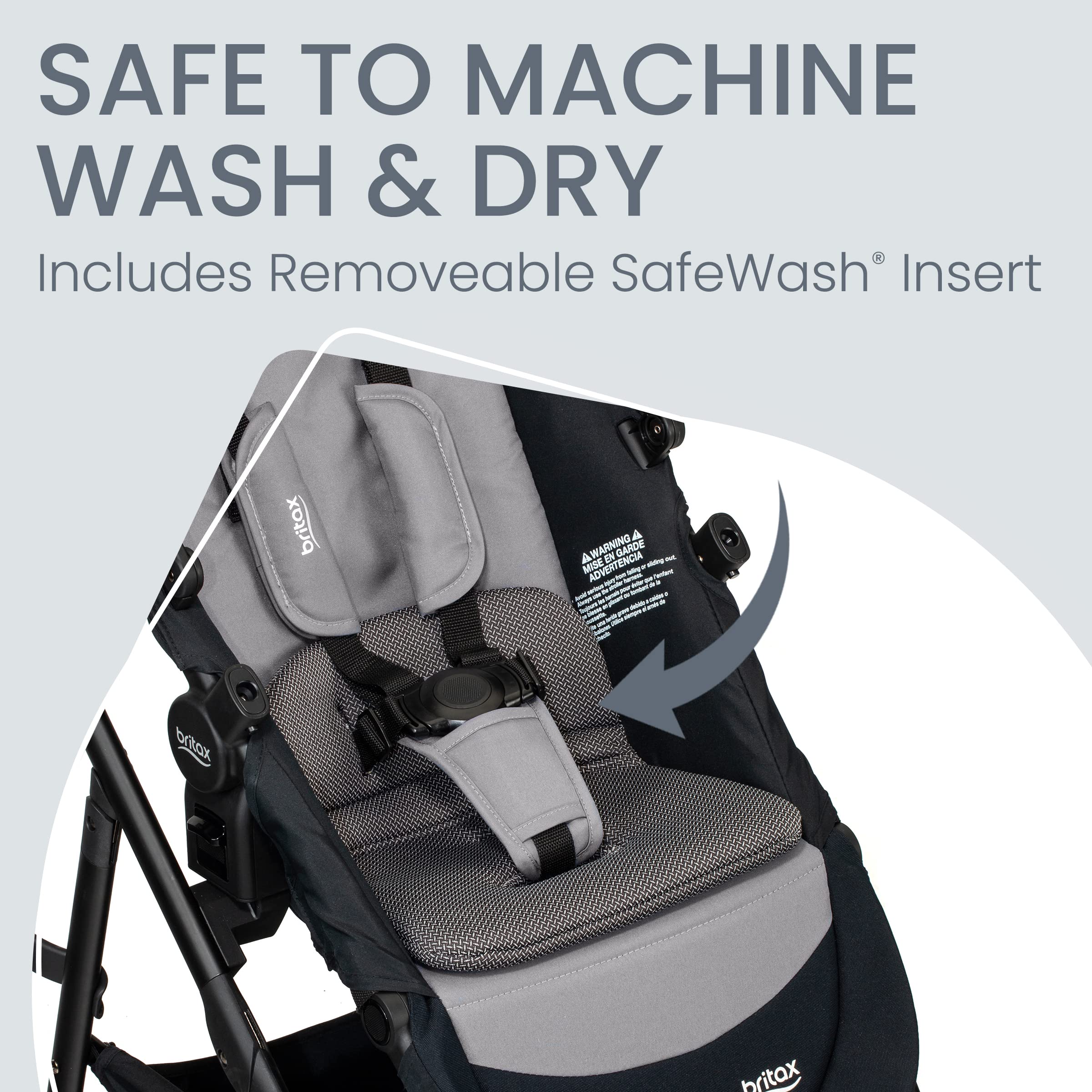 Britax Brook+ Modular Baby Stroller - Ultra-Lightweight Infant & Toddler Travel System with SafeWash Insert, 4 Recline Positions & One-Hand Fold - Graphite Onyx - Perfect for City Walks, Shopping & Air Travel