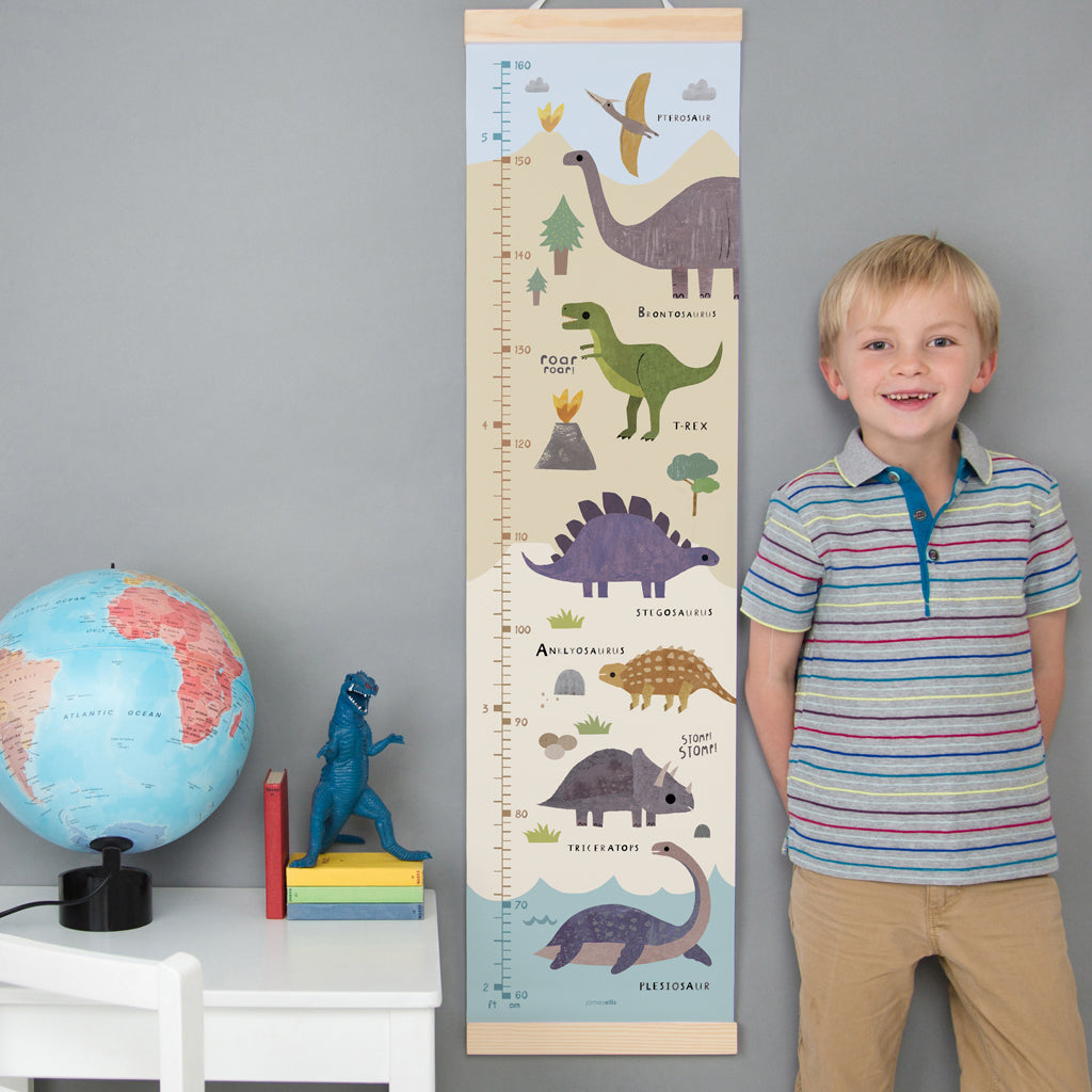 Personalized Dinosaur-Themed Canvas Height Chart with Wooden Hangers - Perfect for Kids' Room Decor & Growth Tracking