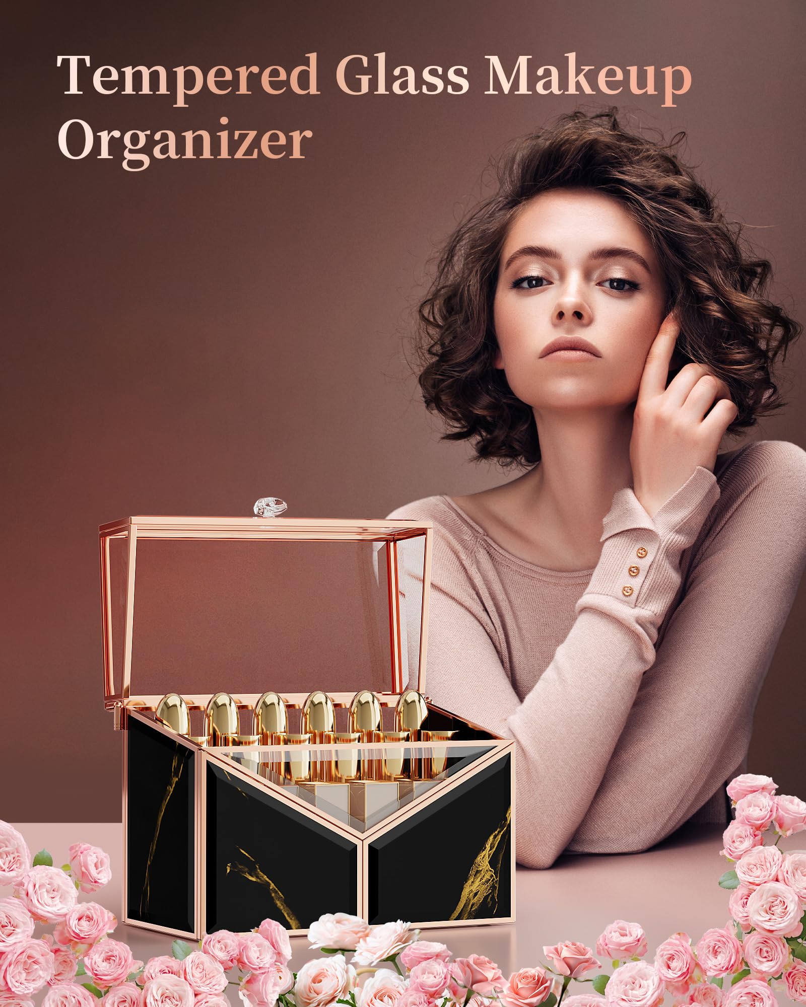Premium 18-Slot Lipstick Organizer & Nail Polish Holder - Tempered Glass Cosmetic Storage with Removable Dividers | Luxury Vanity Organizer for Makeup Display & Bathroom Countertop Organization