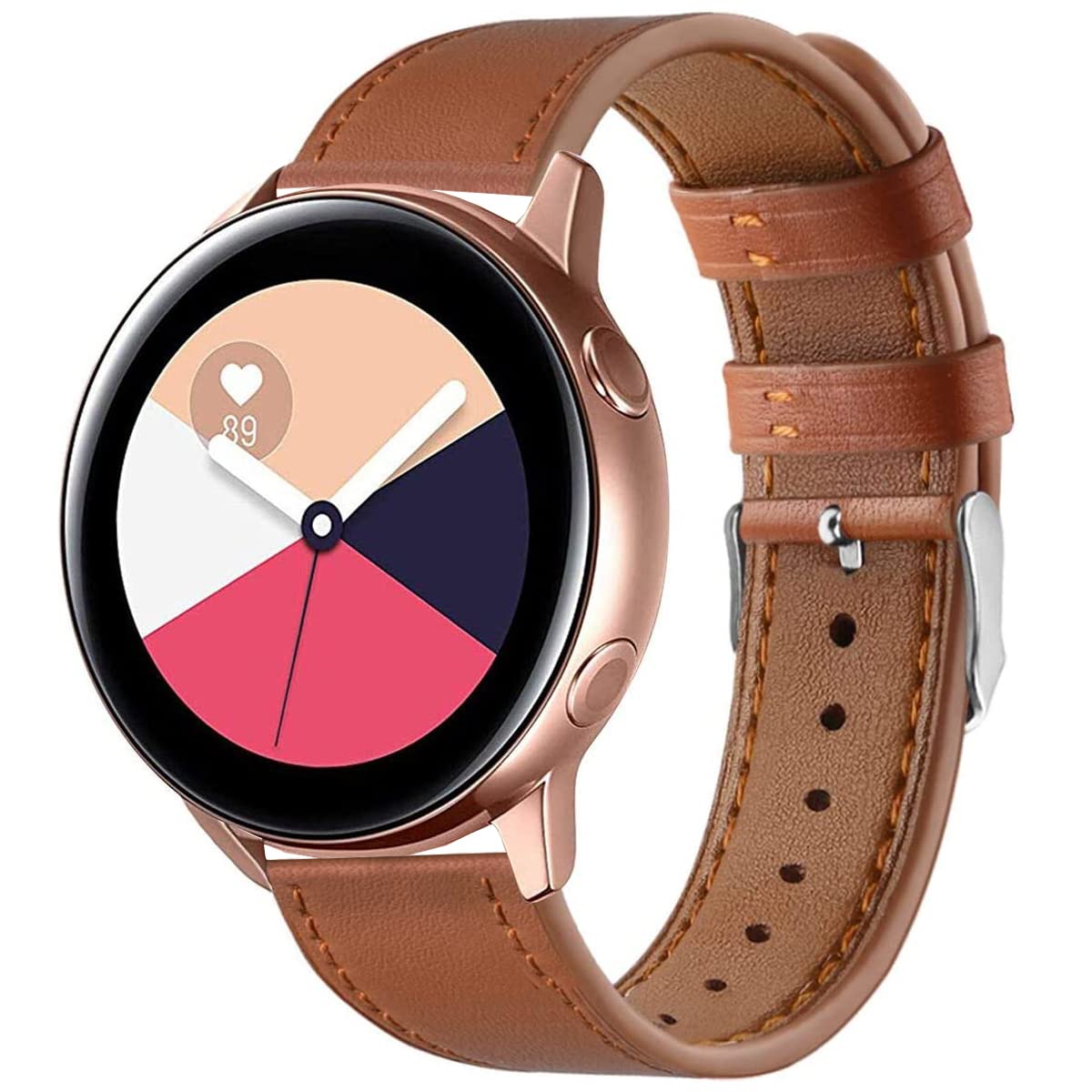 Premium 20mm Leather Replacement Strap Band Compatible with Samsung Galaxy Watch 3 41mm & Galaxy Watch 42mm - Genuine Brown Leather Watch Band for Men & Women - Perfect for Business, Casual & Everyday Wear