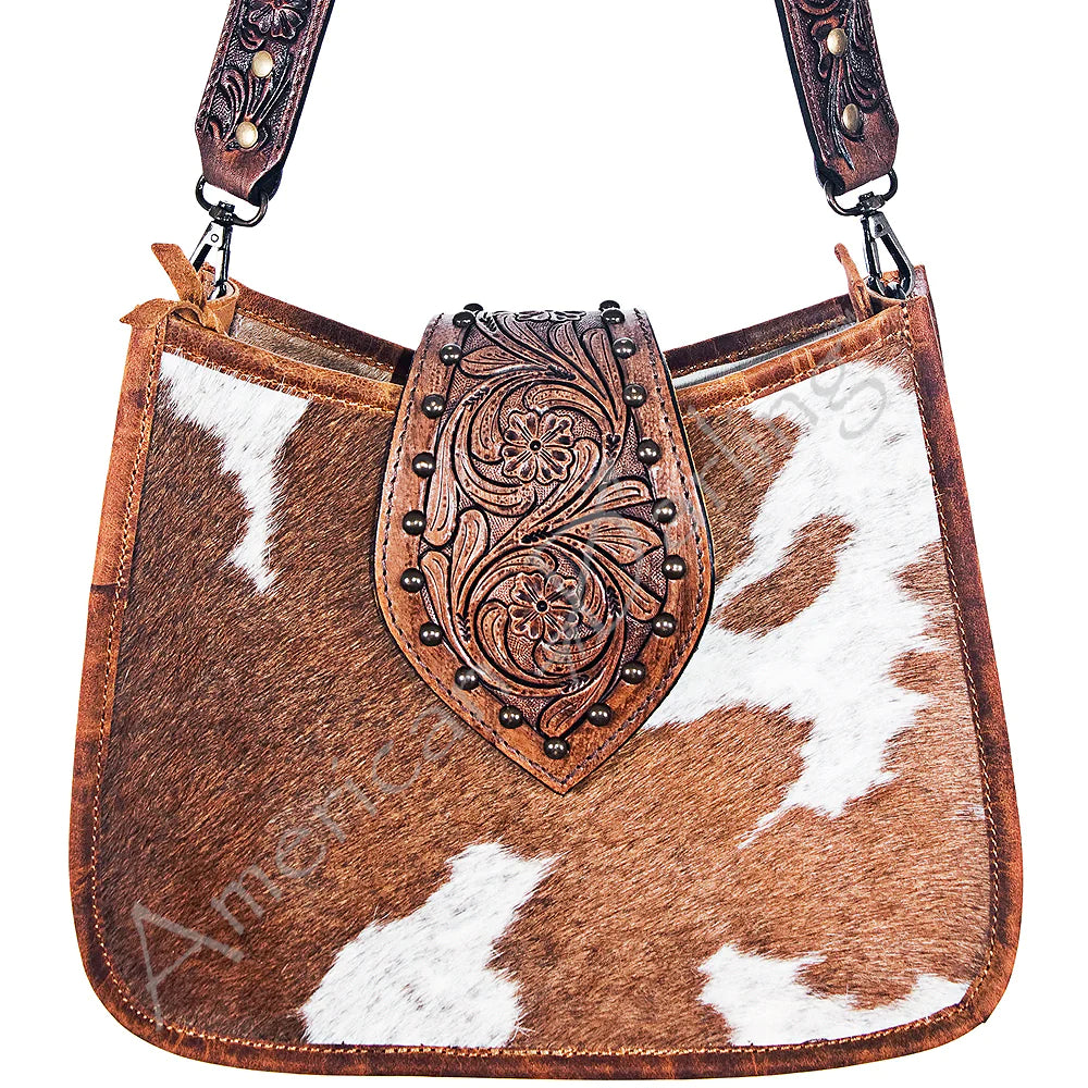 American Darling Genuine Brown Leather & Cowhide Handbag for Women - Stylish Crossbody Purse for Work, Travel & Everyday Use