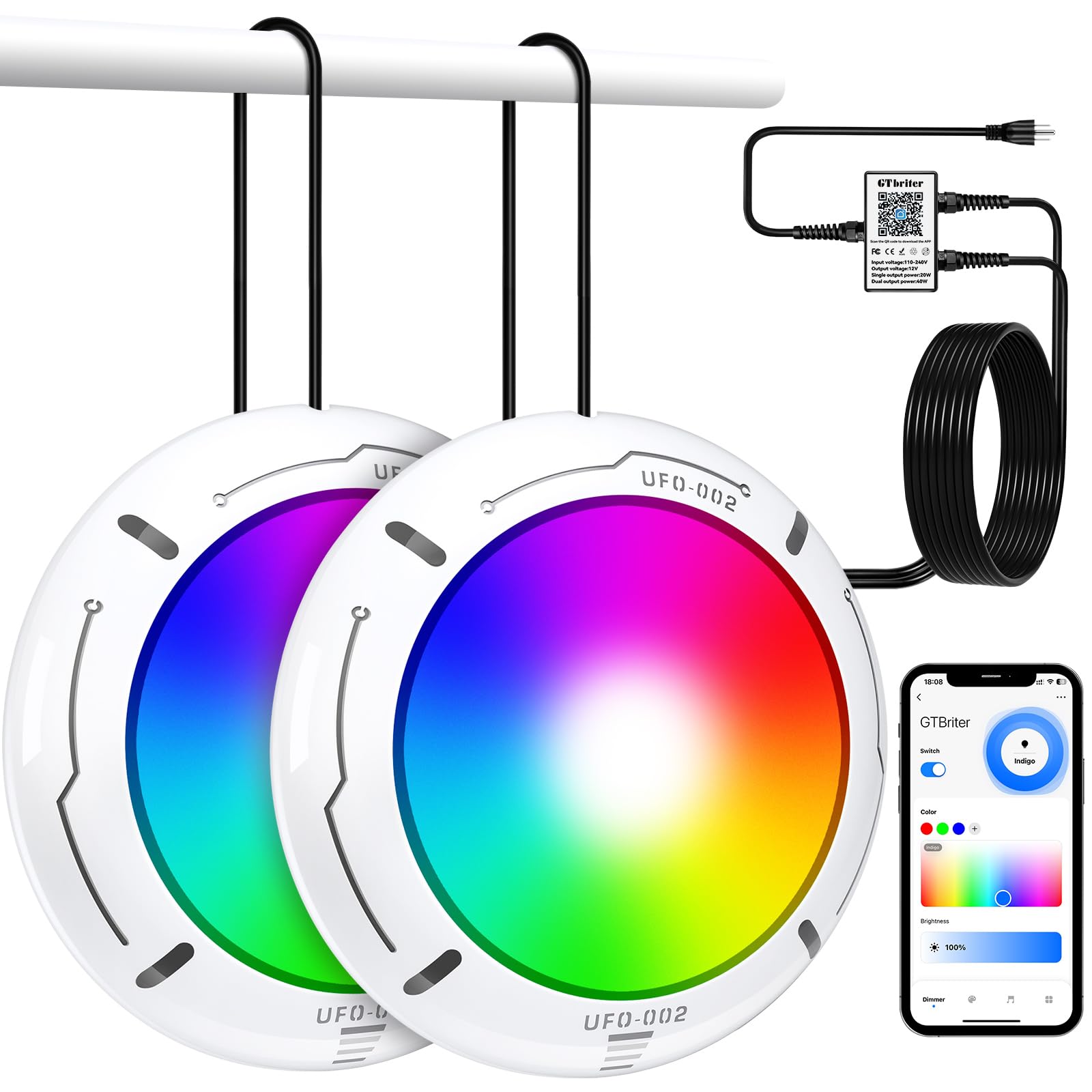 40W RGB LED Pool Light with APP Control - IP68 Waterproof, 12V Underwater Light with Suction Cups & Magnets for Above Ground/Inground Pools - 25FT Cord - Perfect for Night Swimming, Pool Parties & Backyard Decor