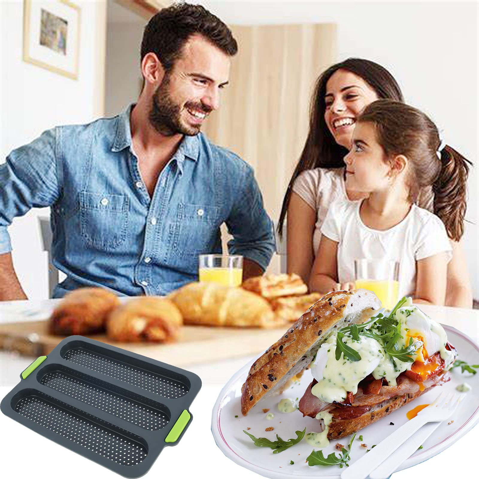 Premium Silicone Baguette Baking Mold - 3-Wave French Bread Loaf Pan for Homemade Baguettes (Grey) | Perfect for Baking, Meal Prep & French Cuisine at Home