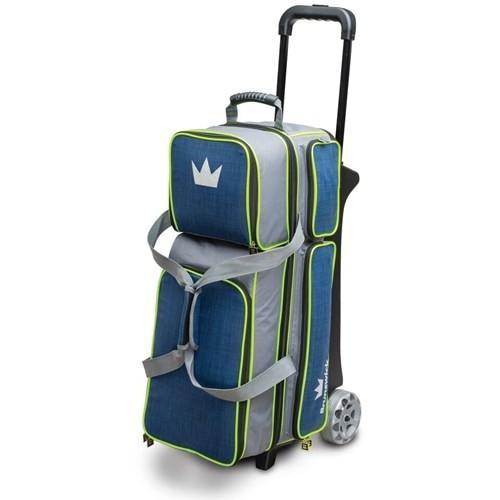 Brunswick Crown Deluxe Triple Roller Bowling Bag - Navy & Lime - Perfect for League Play, Tournaments & Travel - Durable & Stylish Bowling Gear