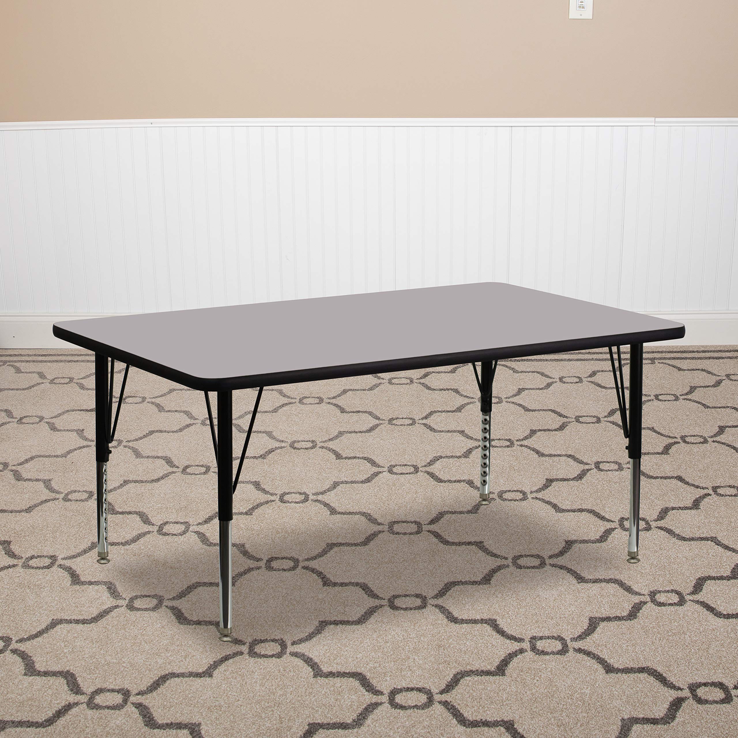Emma & Oliver 30x72 Inch Grey Thermal Laminate Preschool Activity Table - Durable Kids Learning Table for Classroom, Daycare & Homeschool Use