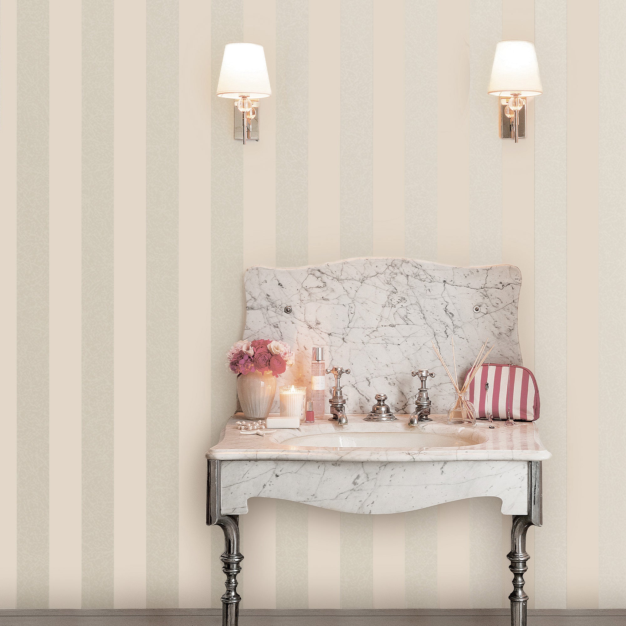 Laura Ashley Lille Pearlescent Stripe Linen Wallpaper - Elegant Textured Wall Covering for Living Room, Bedroom & Dining Room Decor