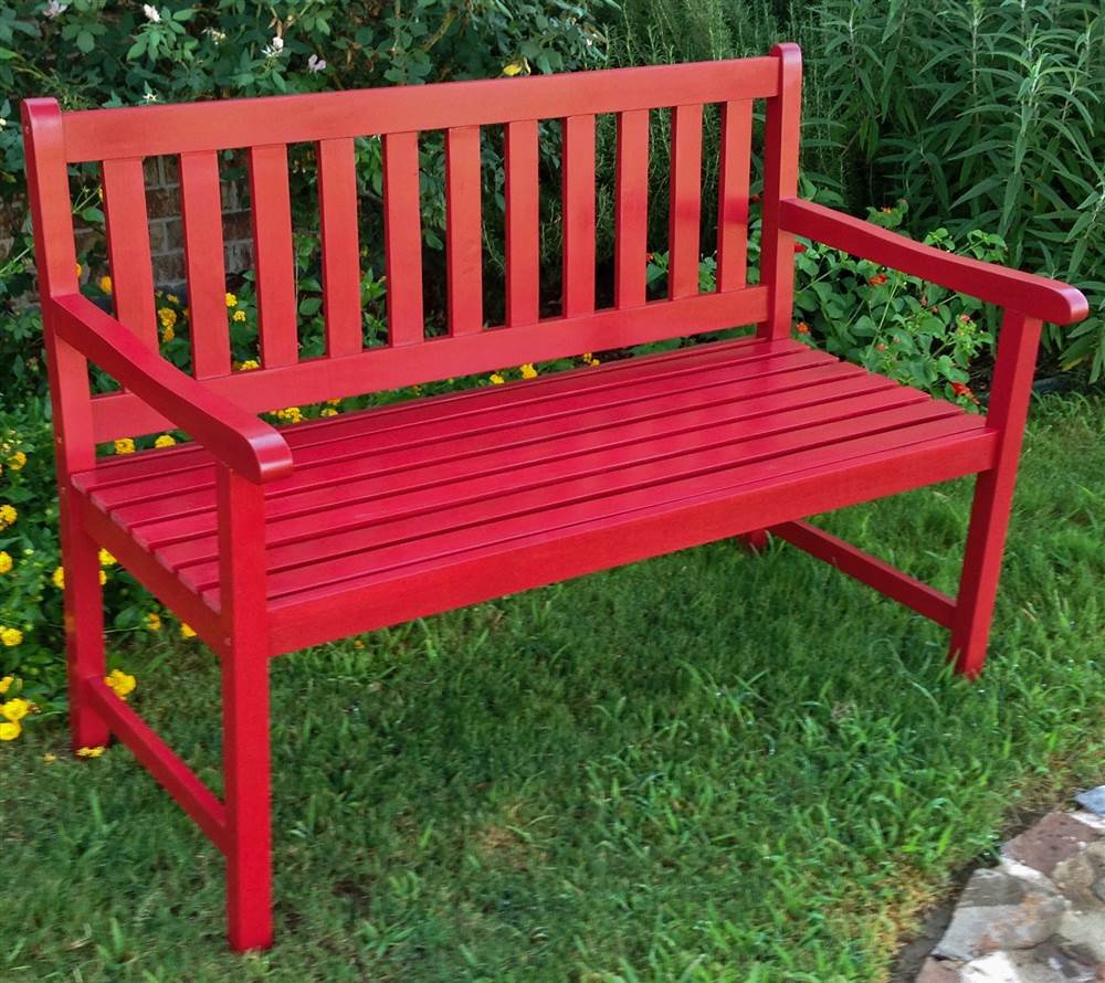 Outdoor 4 Foot Wooden Bench - Durable Garden & Patio Seating Furniture for Backyard, Deck, or Porch | International Caravan