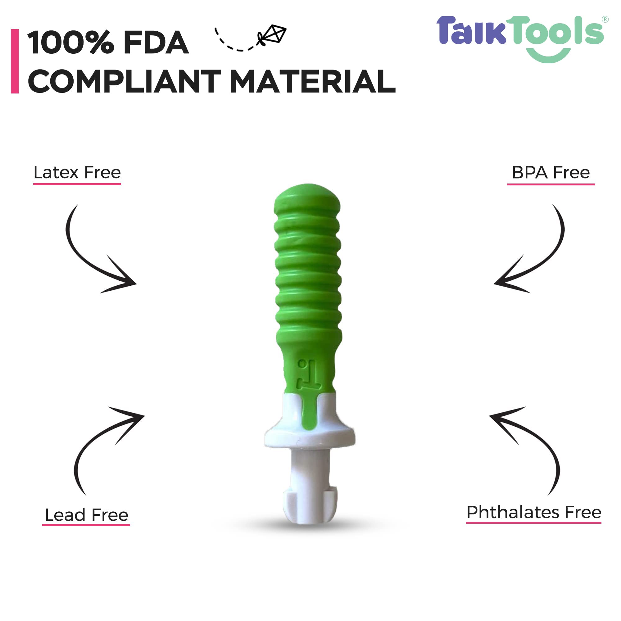 TalkTools Sensi Tip for Kids with Autism & ADHD - Speech Therapy Tool to Improve Biting, Chewing & Jaw Strength - Dishwasher Safe Oral Motor Chew Toy (Green, 1 Pack) - Perfect for Sensory Needs & Calming at Home or School