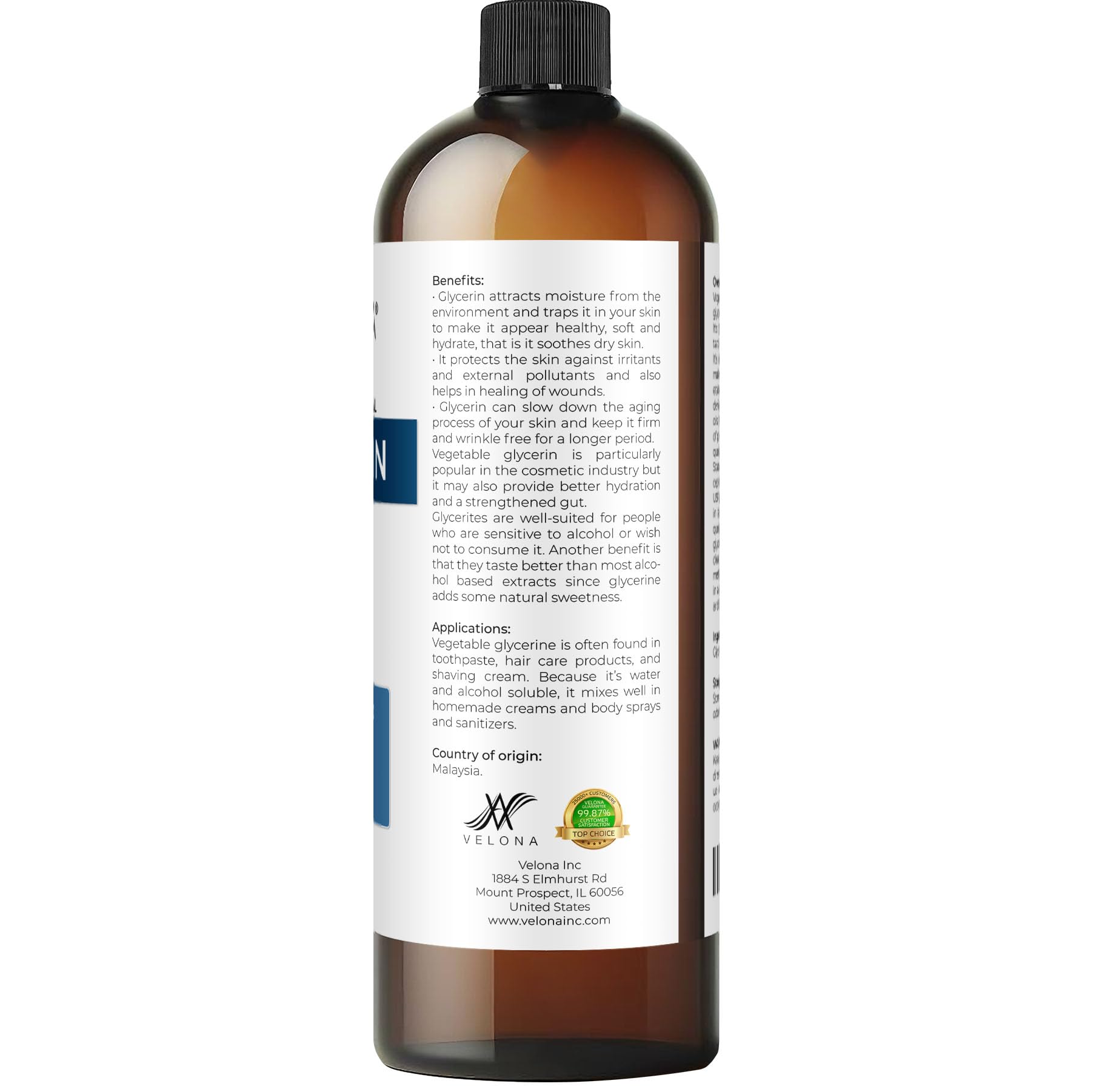 Velona USP Grade Vegetable Glycerin 20 oz - 100% Pure & Natural Carrier Oil for Dry Skin | Hair & Face Moisturizer, Bubble Bath, Soap Making, DIY Skincare | Hydrating Solution for Dry Skin Care, Homemade Cosmetics & Bath Products