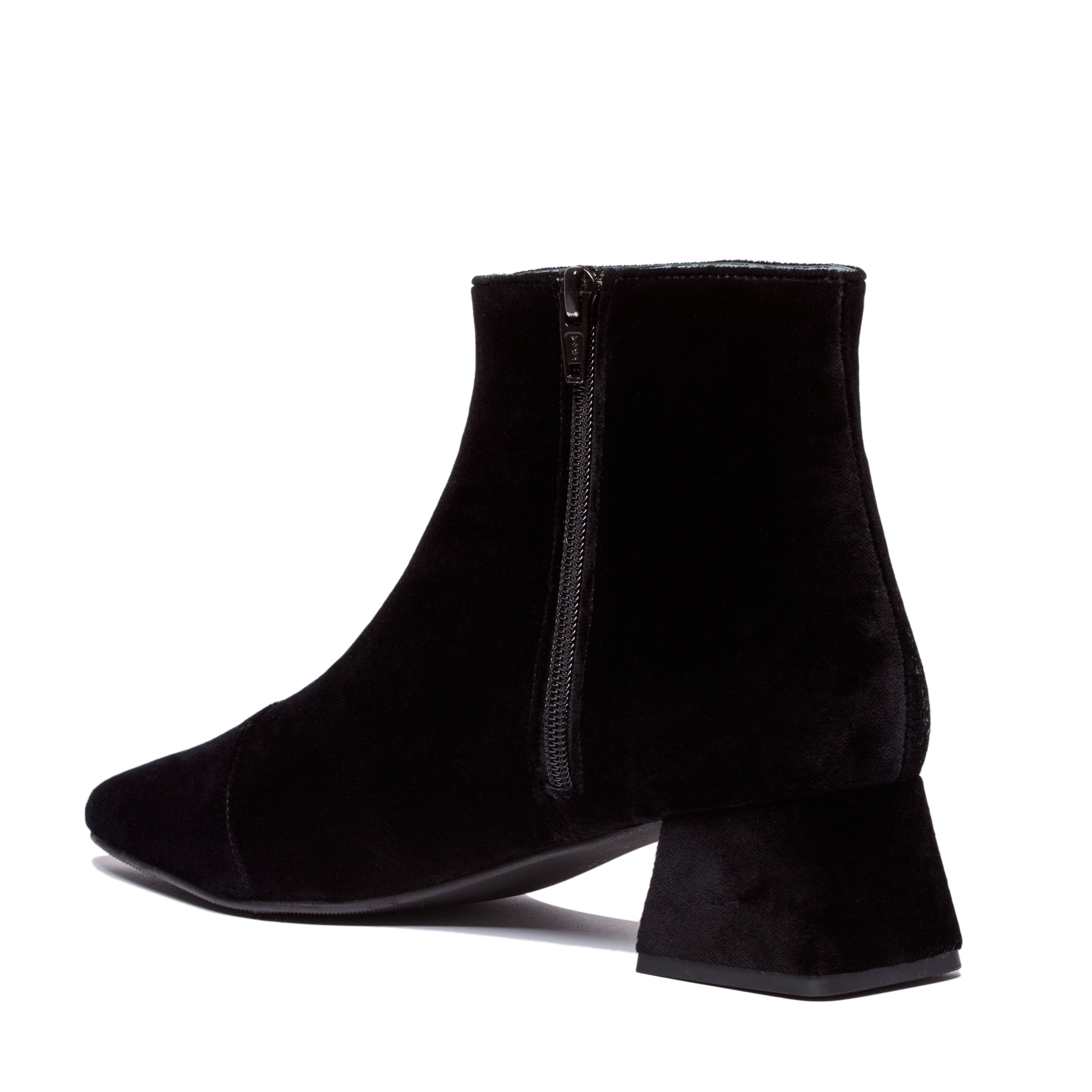 Dahlia Vegan Velvet Ankle Boots for Women - Black Comfortable Chunky Heel Booties | Perfect for Fall, Winter & Holiday Outfits