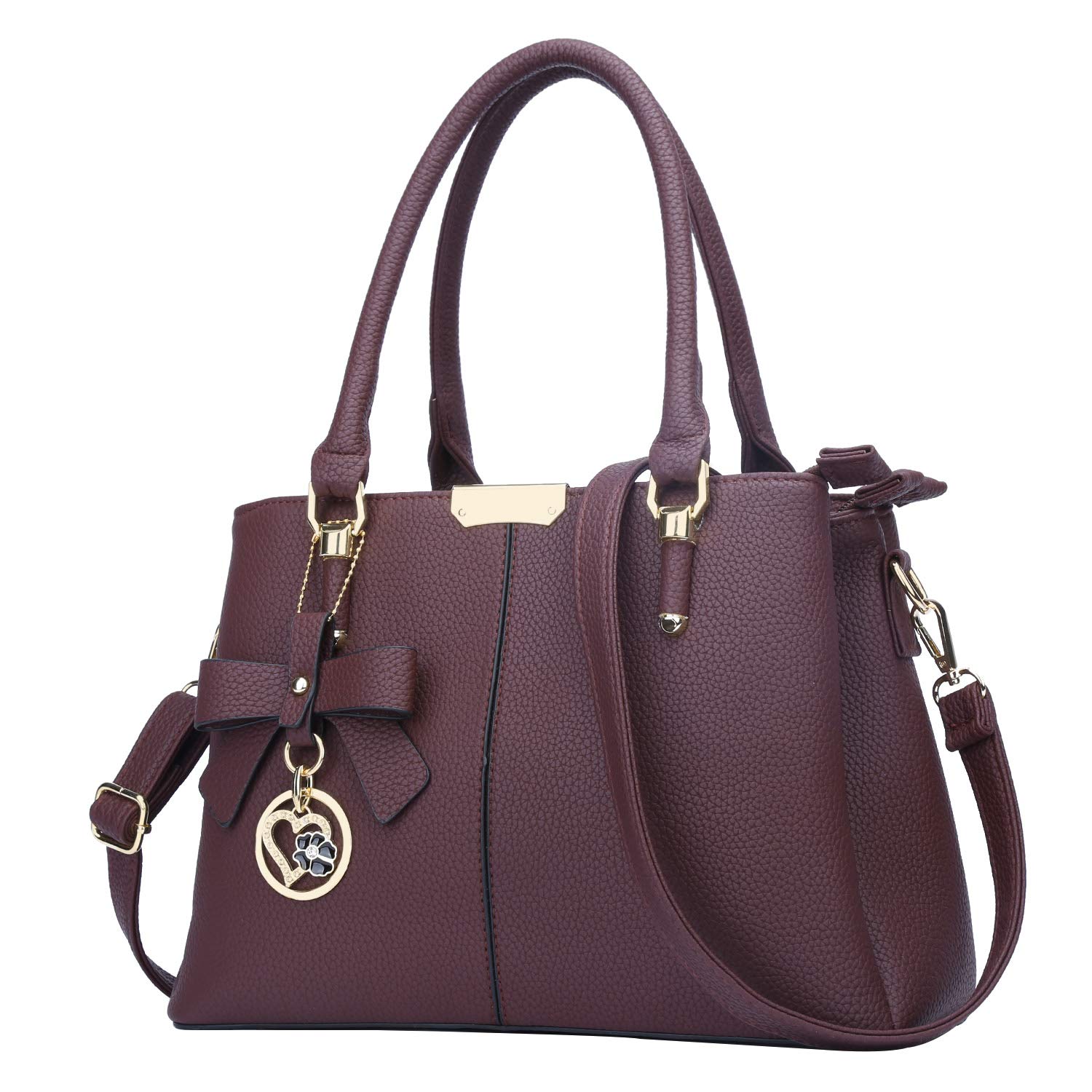 KKXIU Women's Leather Top Handle Satchel Shoulder Bag with 3 Zippered Compartments - Stylish Purse for Work, Travel & Everyday Use