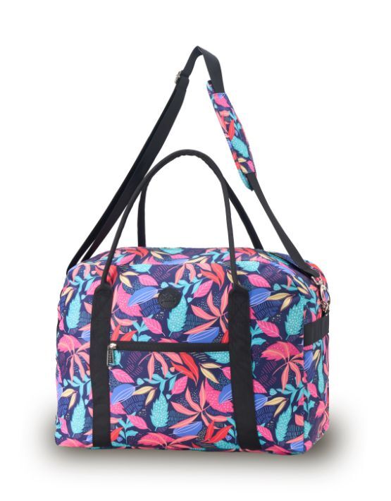 Tosca TCA935 L Fashion Overnight Tote Bag - Black/Tropical - Perfect for Travel, Gym & Weekend Getaways