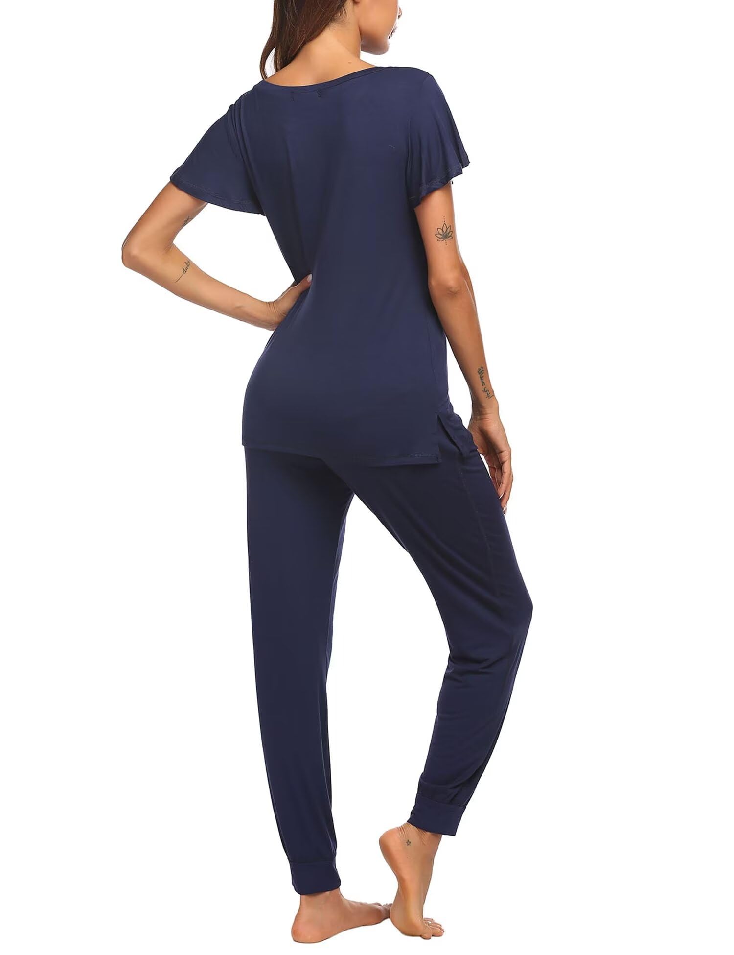 Ekouaer Women's Pajama Sets - Soft Short Sleeve Sleepwear & Long Pants Lounge Set with Pockets - Comfy Sleep & Jogger PJs for Nightwear, Lounging & Travel