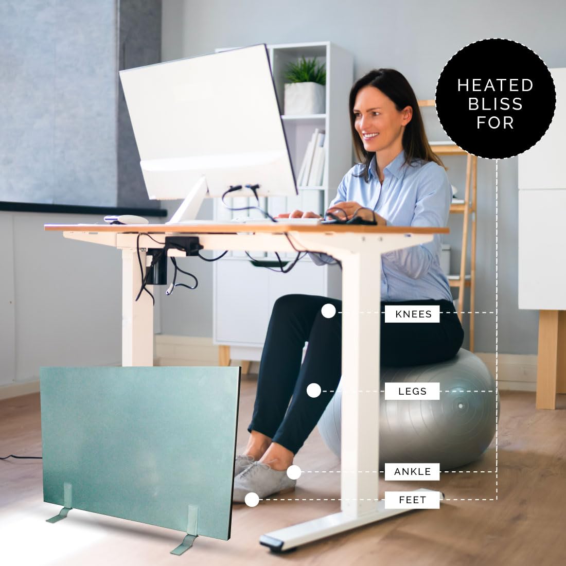 Cozy Legs Flat Panel Heater - Ultra Slim 1-Inch Low Wattage Space Heater (150W) with Radiant Heating Technology | Energy Efficient Wall or Desk Mounted Heater for Office, Bedroom & Small Spaces