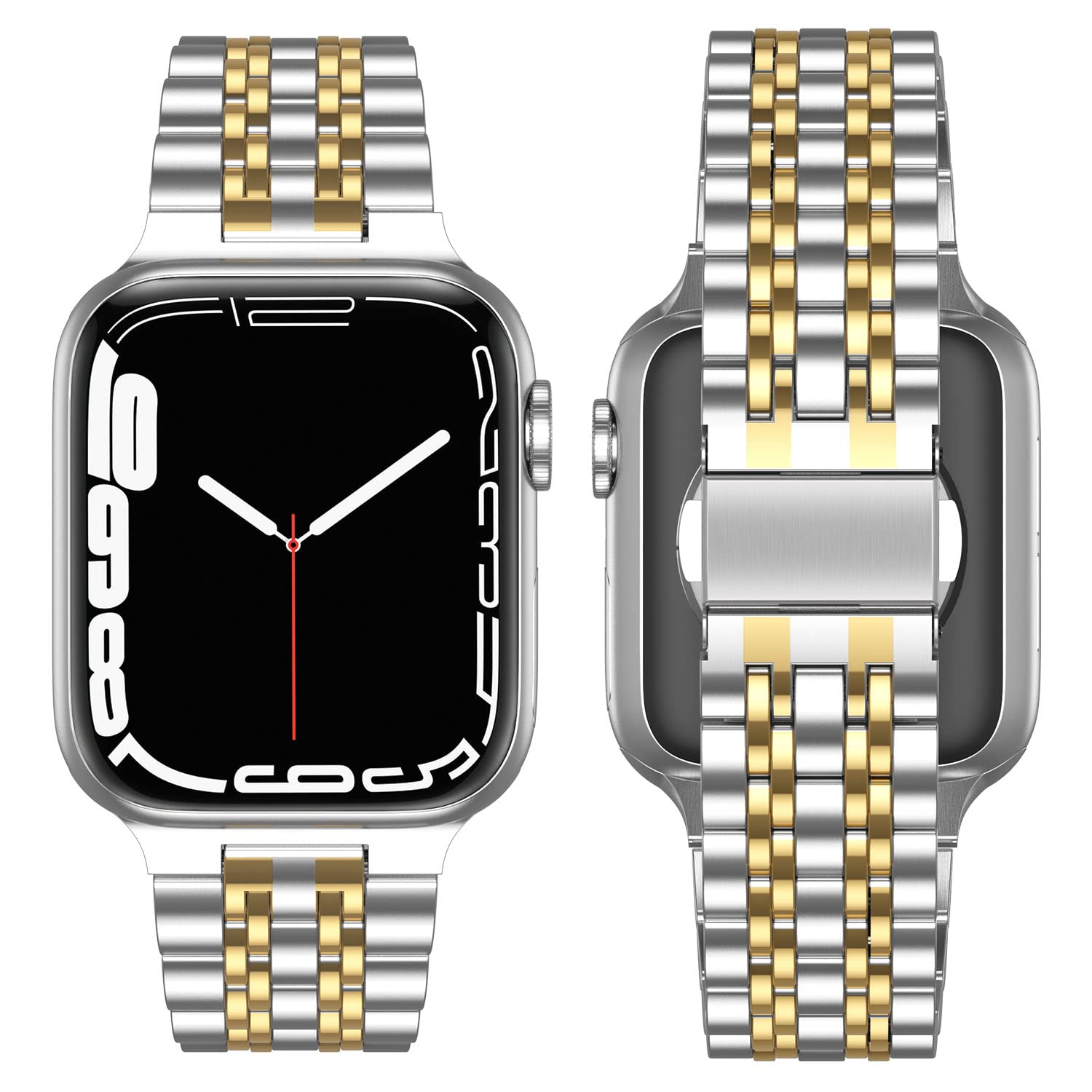 Anlinser Stainless Steel Metal Bracelet Band for Apple Watch 42mm 41mm 40mm 38mm - Compatible with iWatch Series 10/9/8/7/6/SE - Adjustable Strap for Women & Men (Silver, Gold) | Perfect for Workouts, Office Wear & Everyday Fashion Accessory