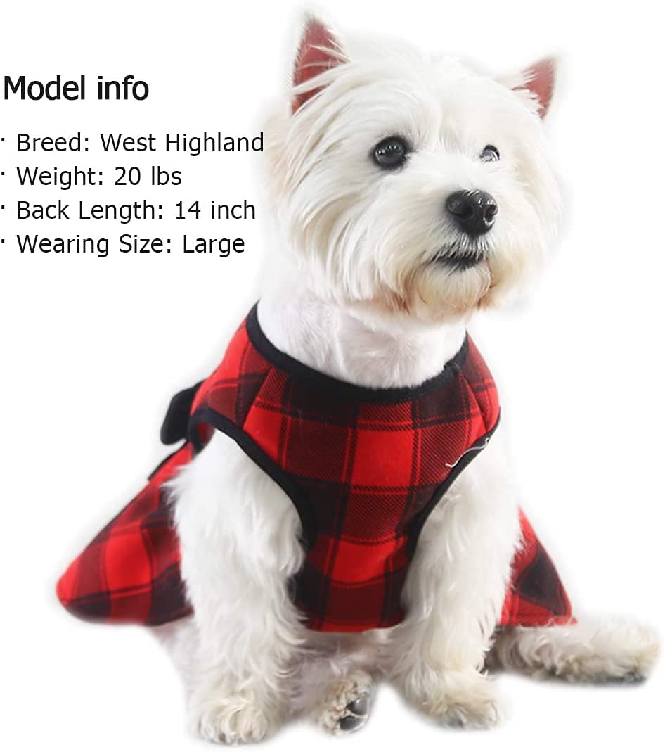 KYEESE Red Buffalo Check Christmas Dog Dress with Bowtie - Medium Size Pet Costume for Holiday Parties & Family Photos